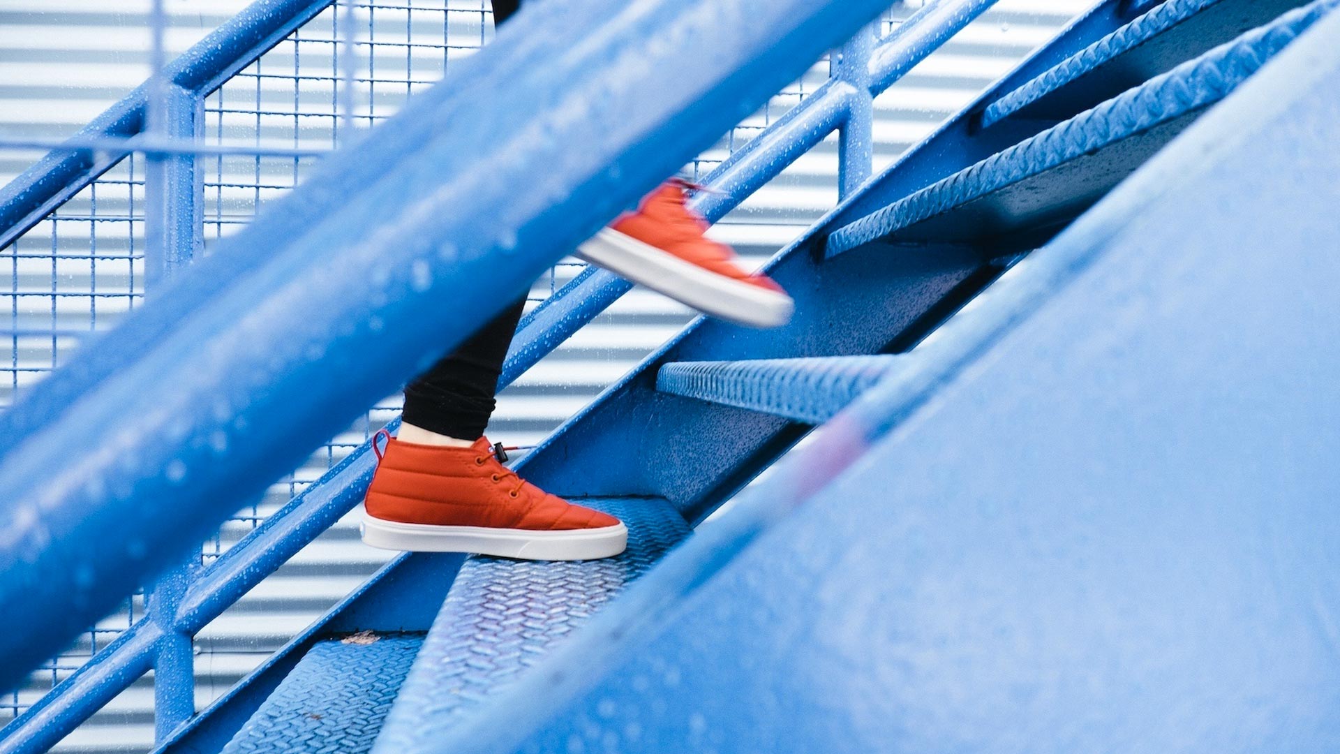 Person walking up stairs