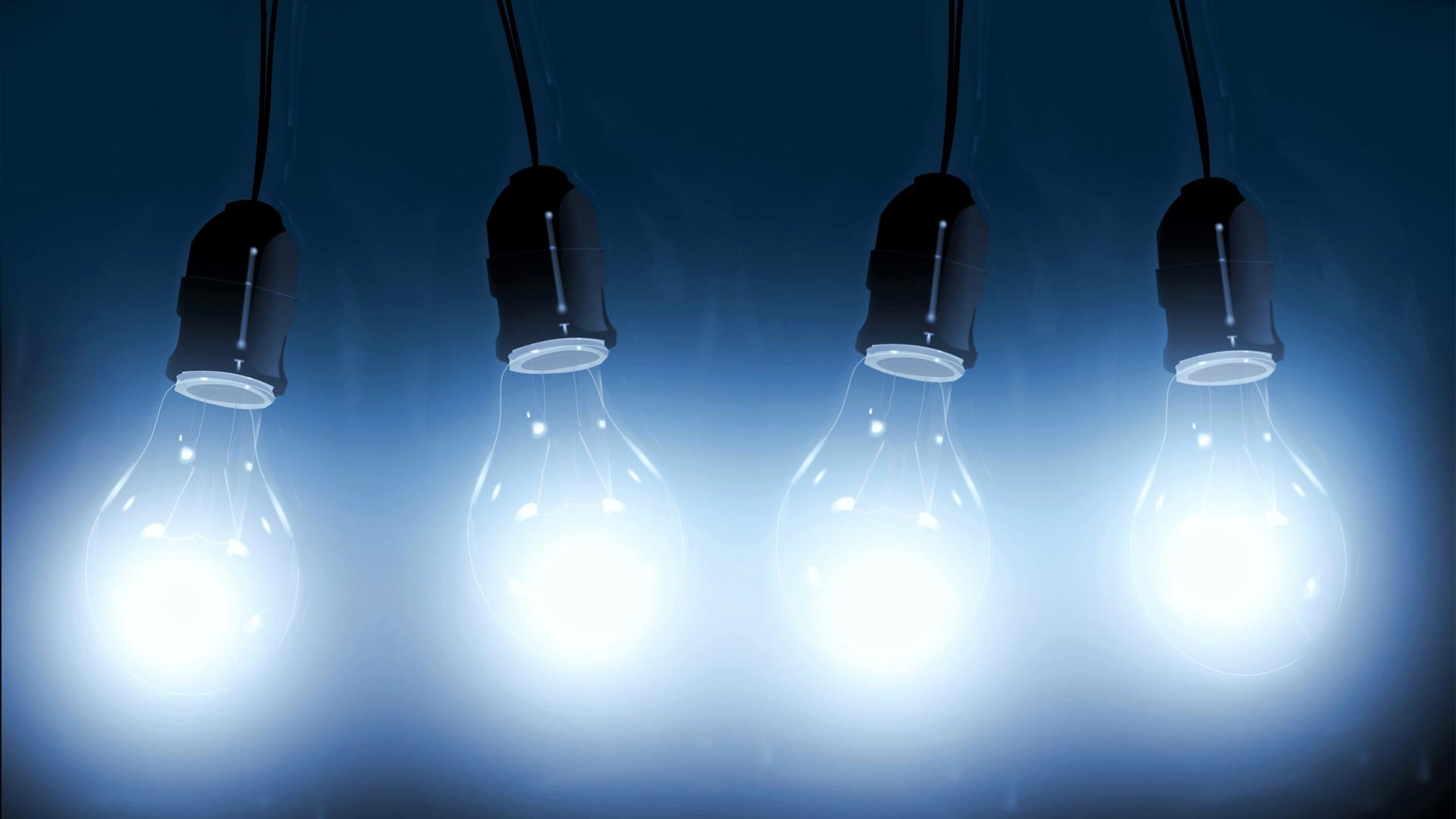 Four hanging light bulbs