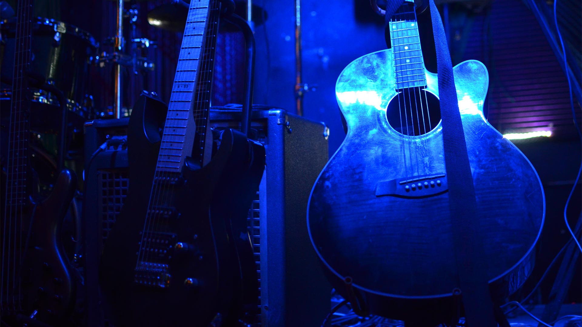 Guitars in blue lighting