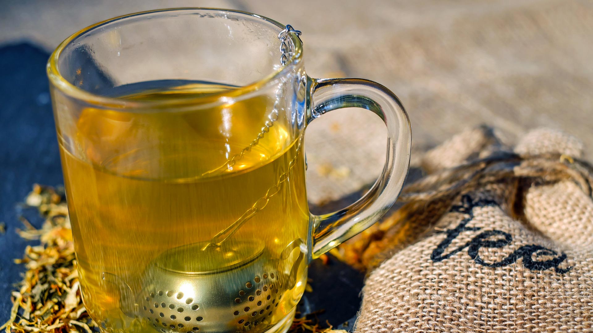 Green tea in glass cup