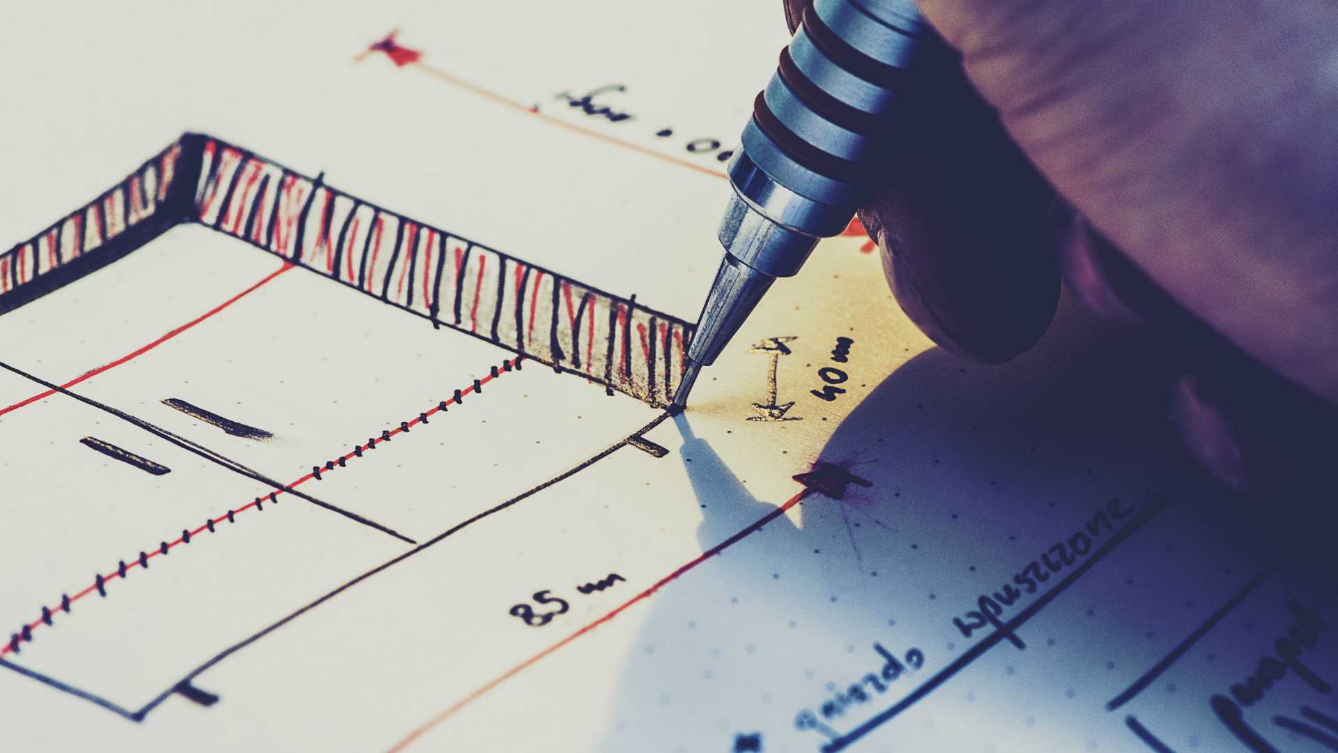 person drawing a blueprint