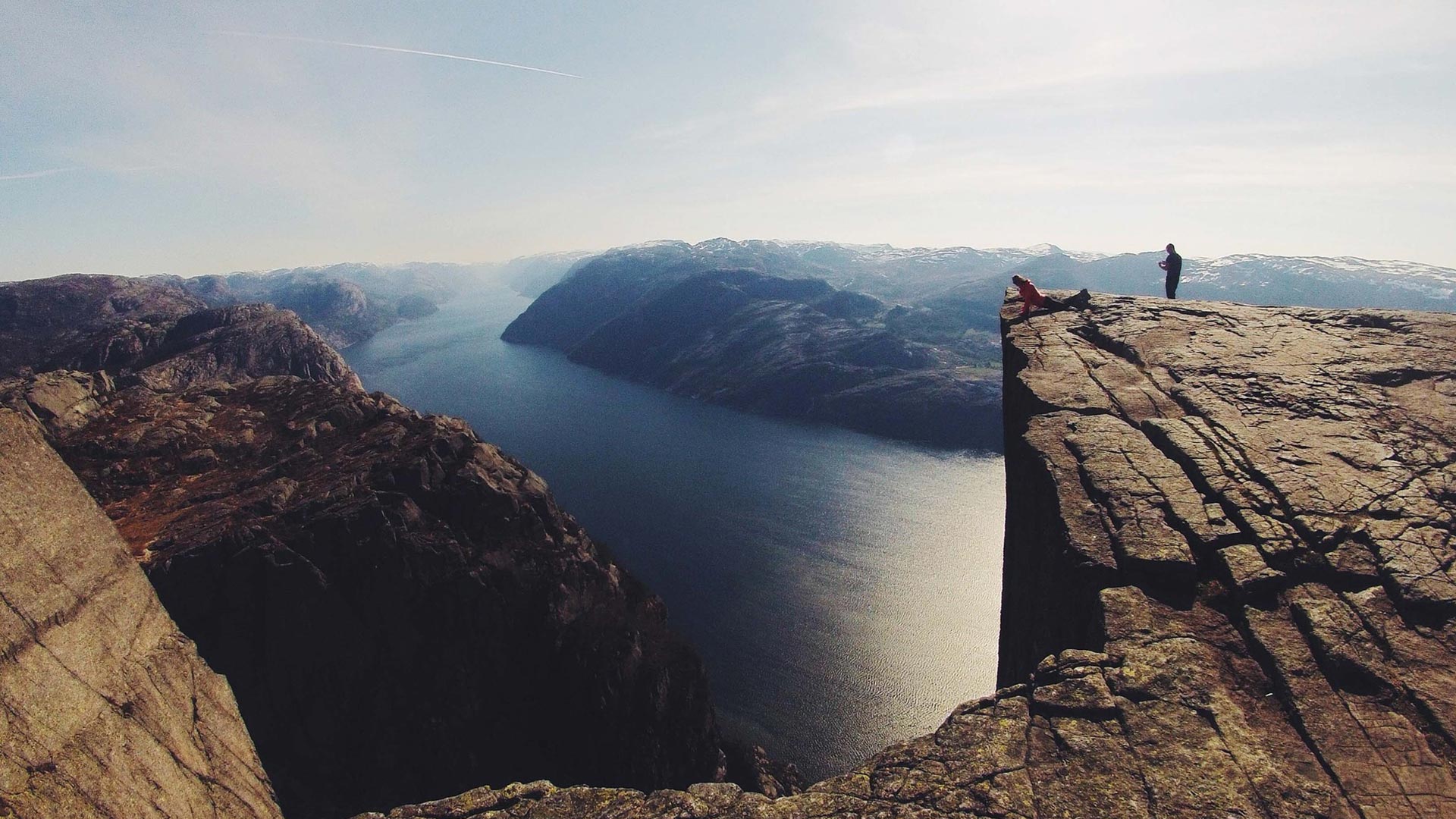 Cliff looking over canyon in the fog