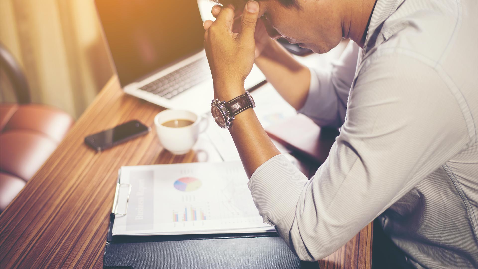 man stressed at work