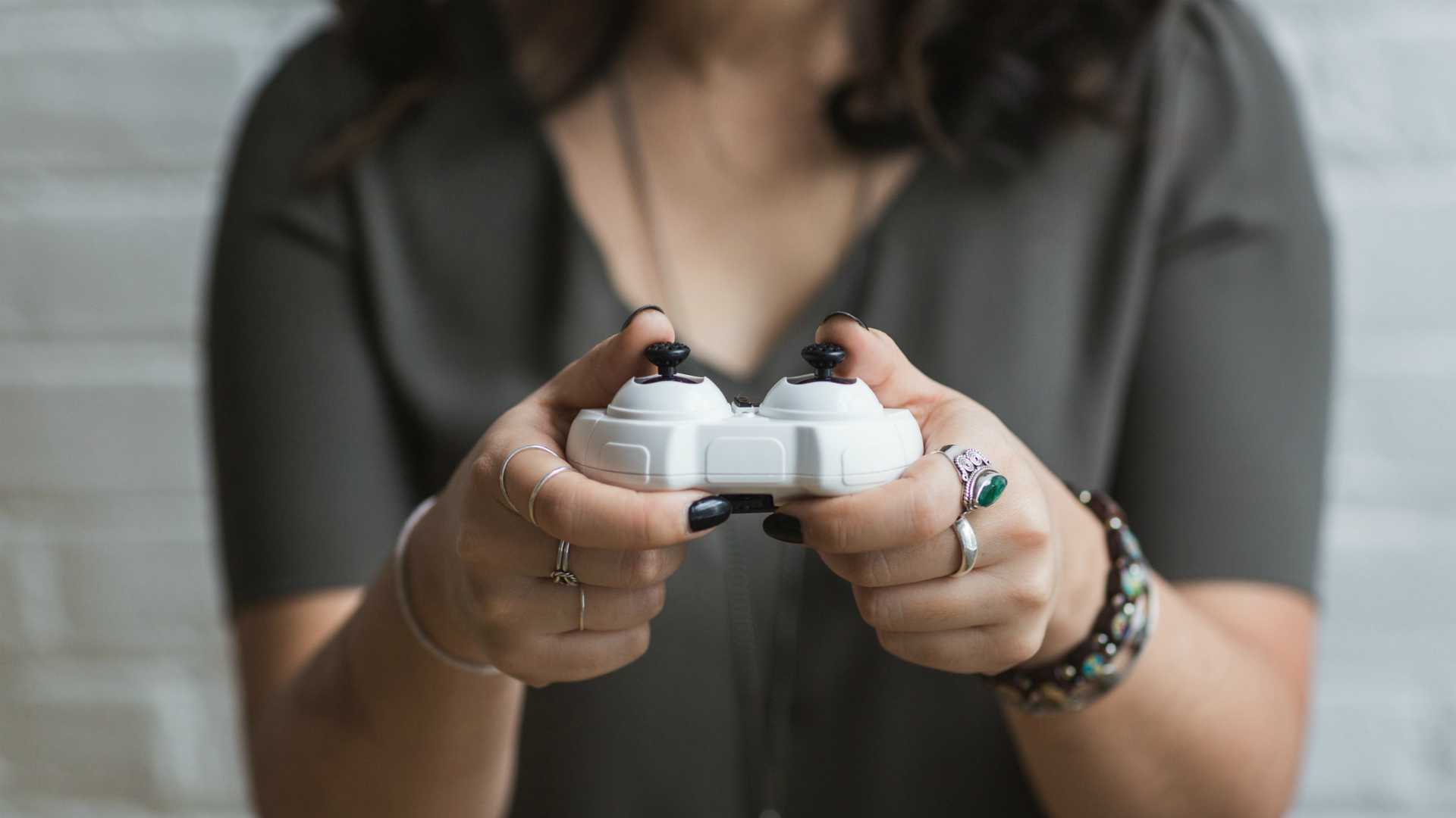 woman playing a video game