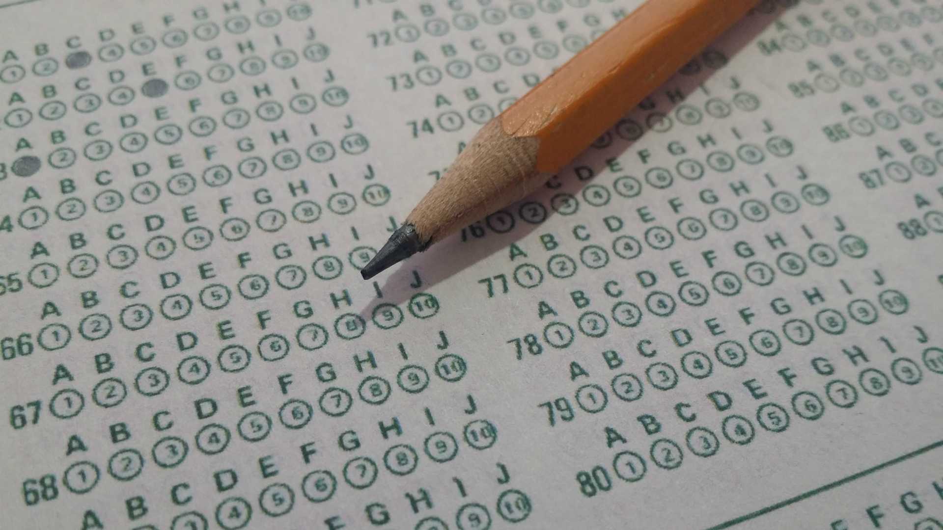 pencil and multiple-choice test bubble sheet