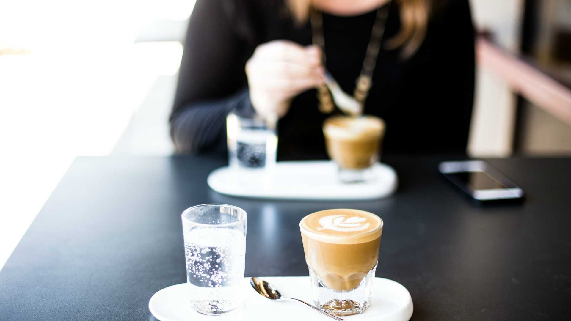 sparkling water and latte art coffee date