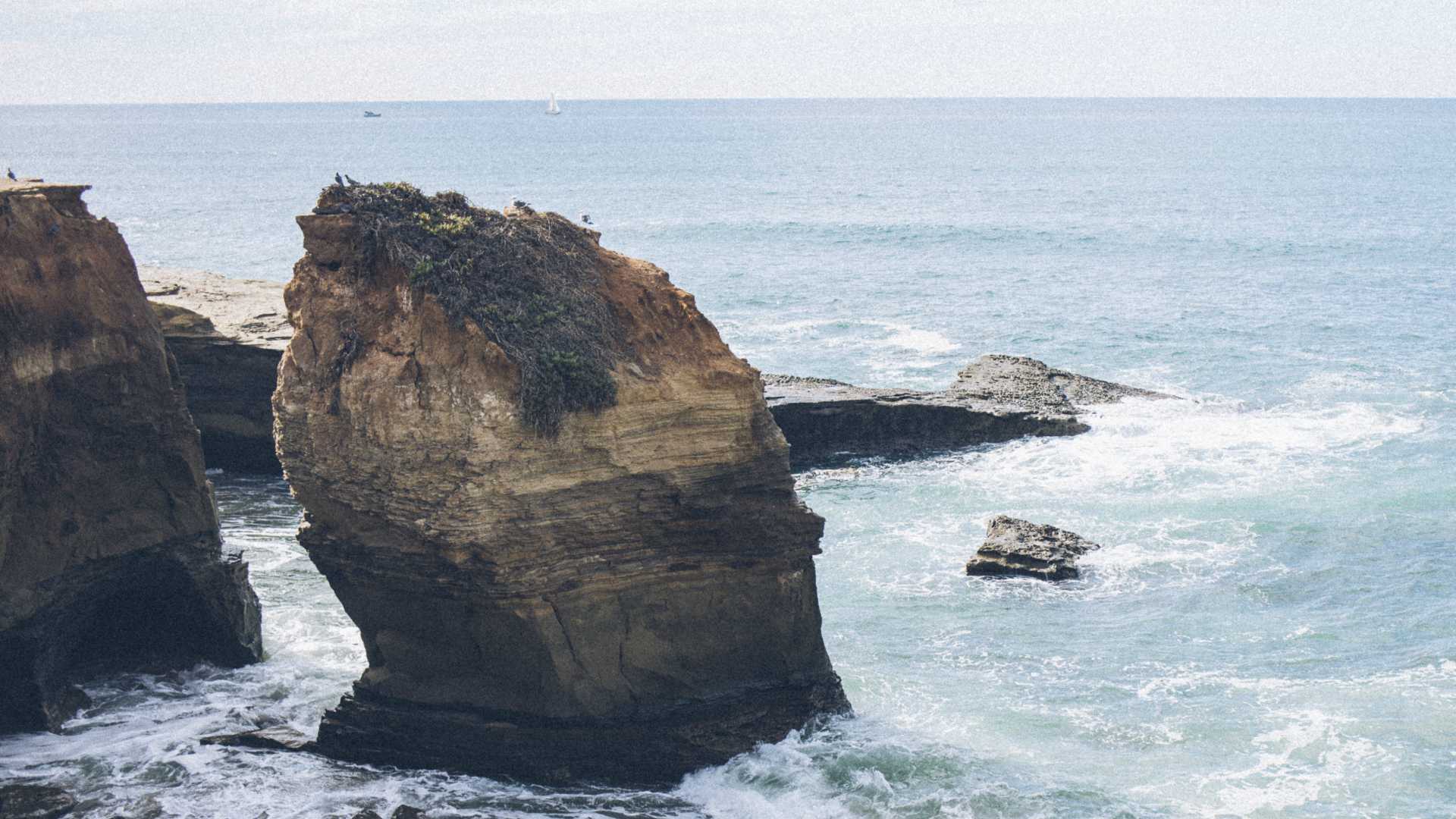 waves on the shore with cliffs