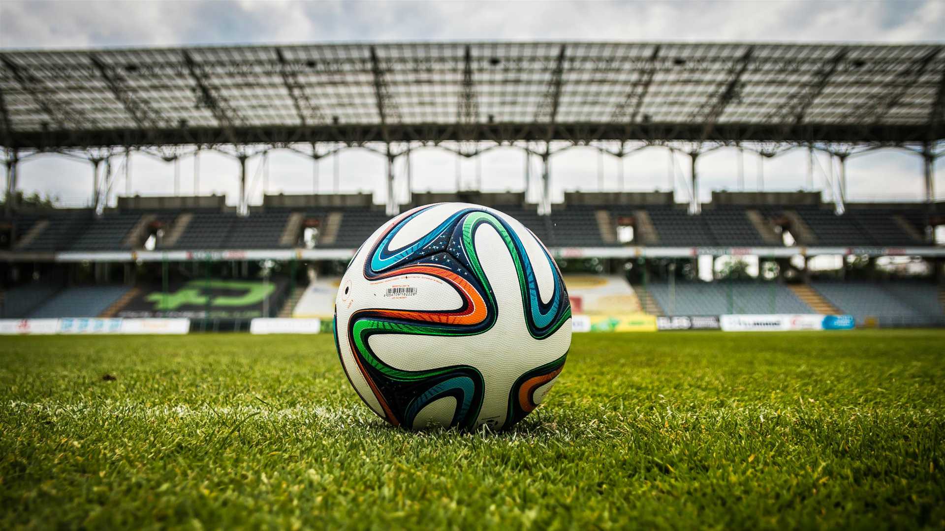 close-up on a soccer ball at a stadium