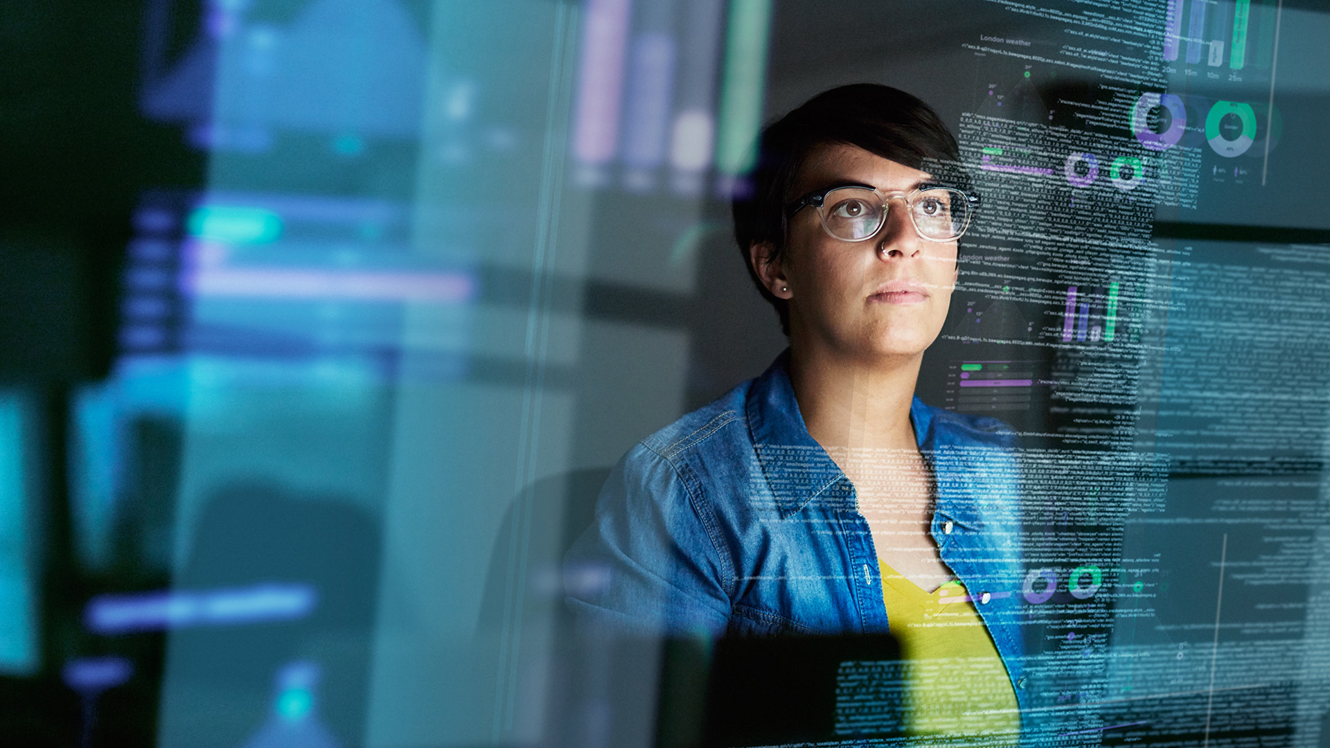 person looking at virtual data