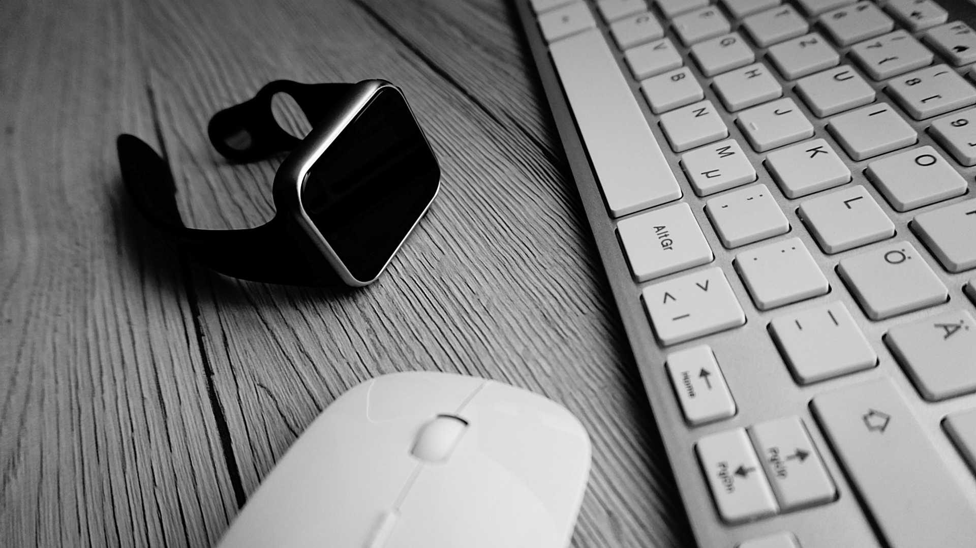 smartwatch, keyboard and mouse