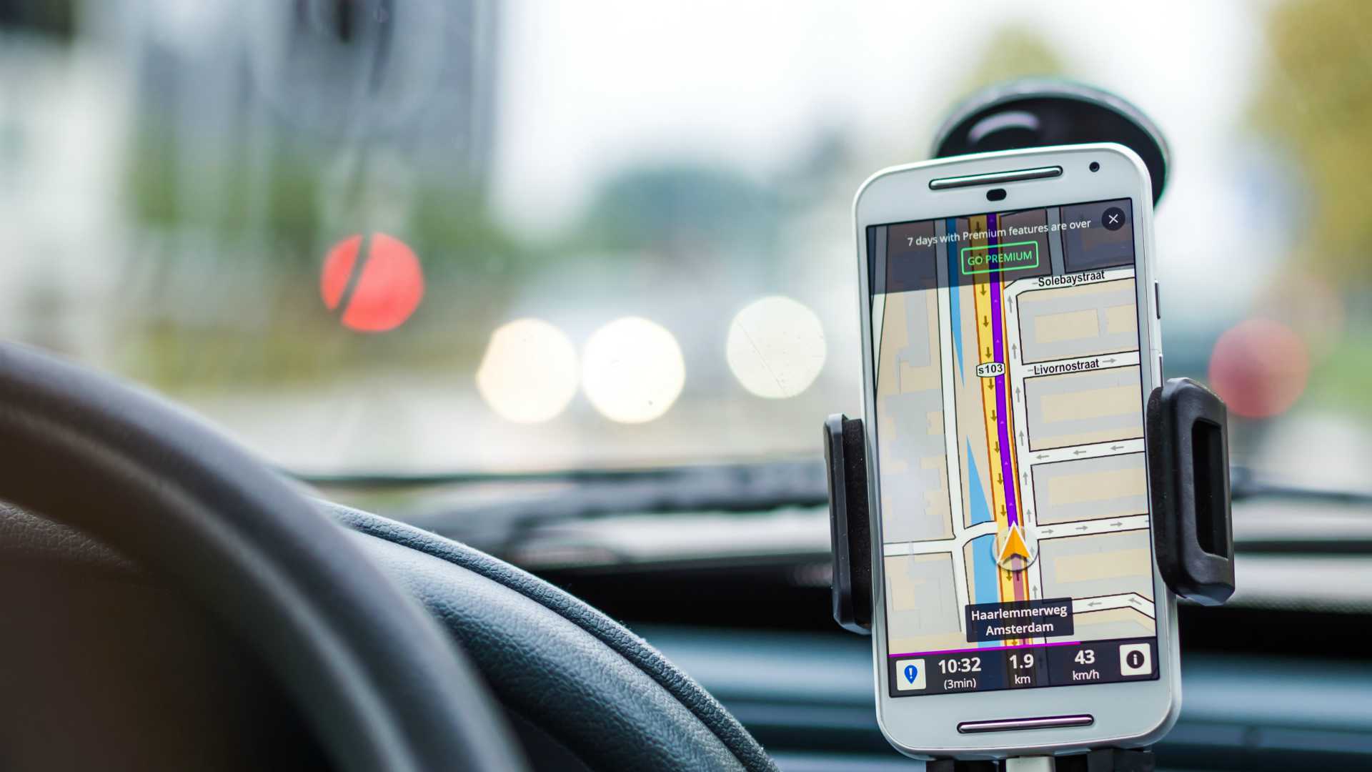 car with GPS on a mobile phone
