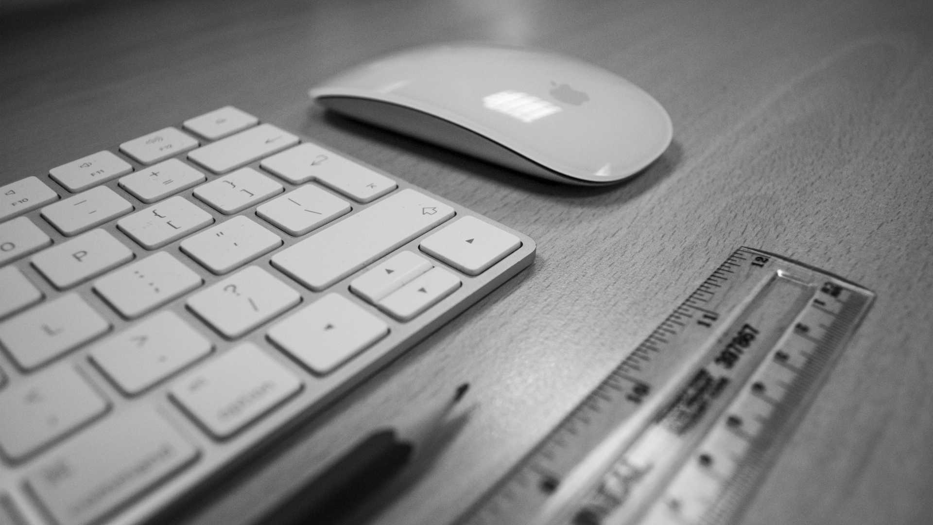 Apple keyboard, mouse, pencil and ruler
