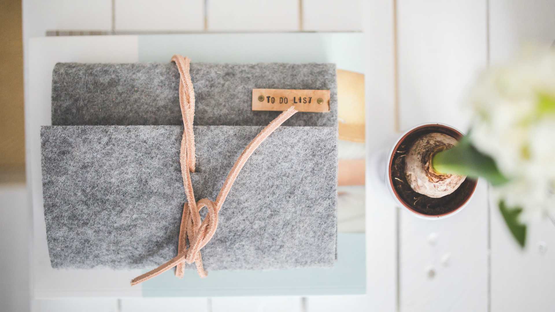 to-do journal and plant on a desk