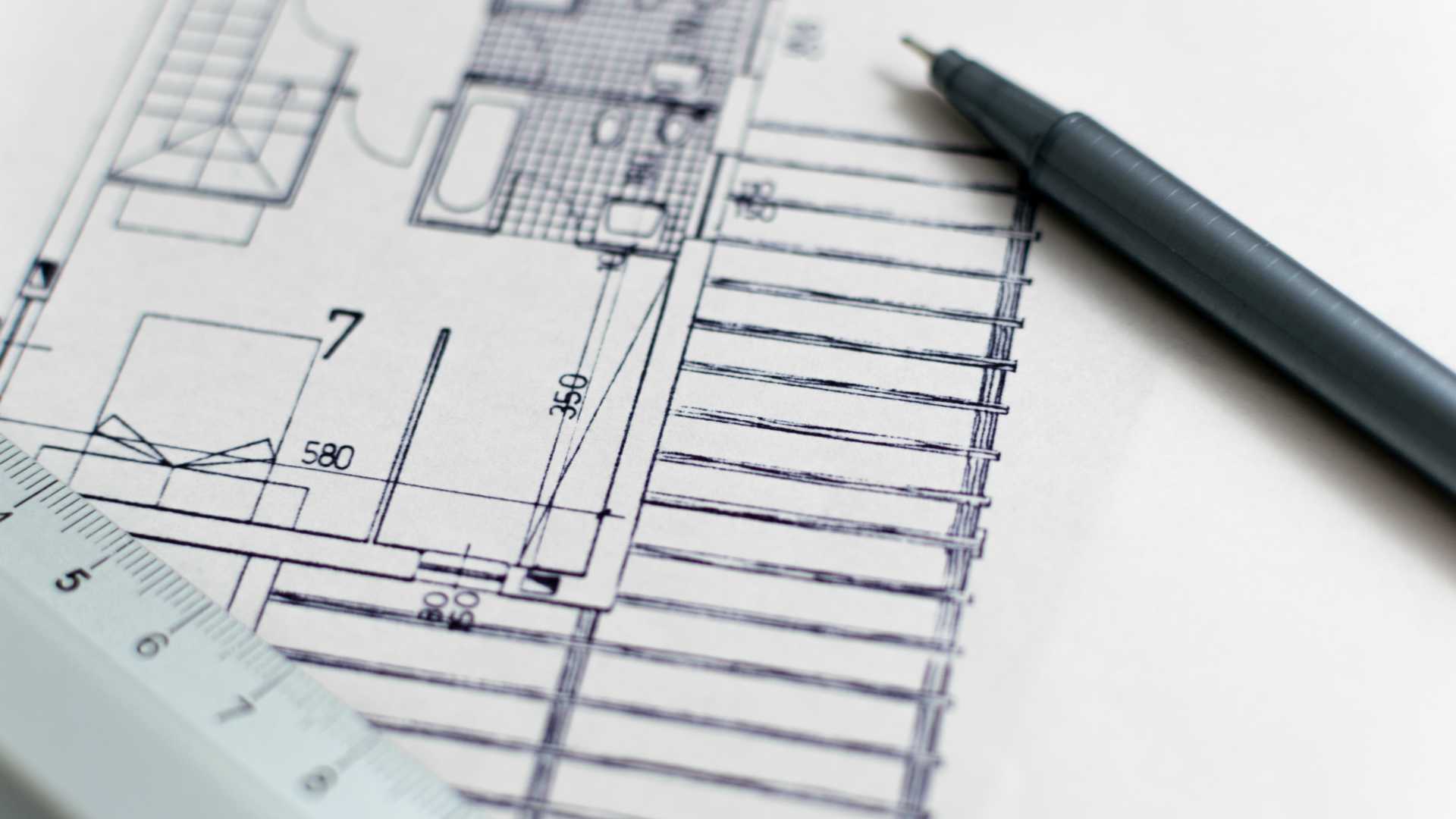 blueprint and pen