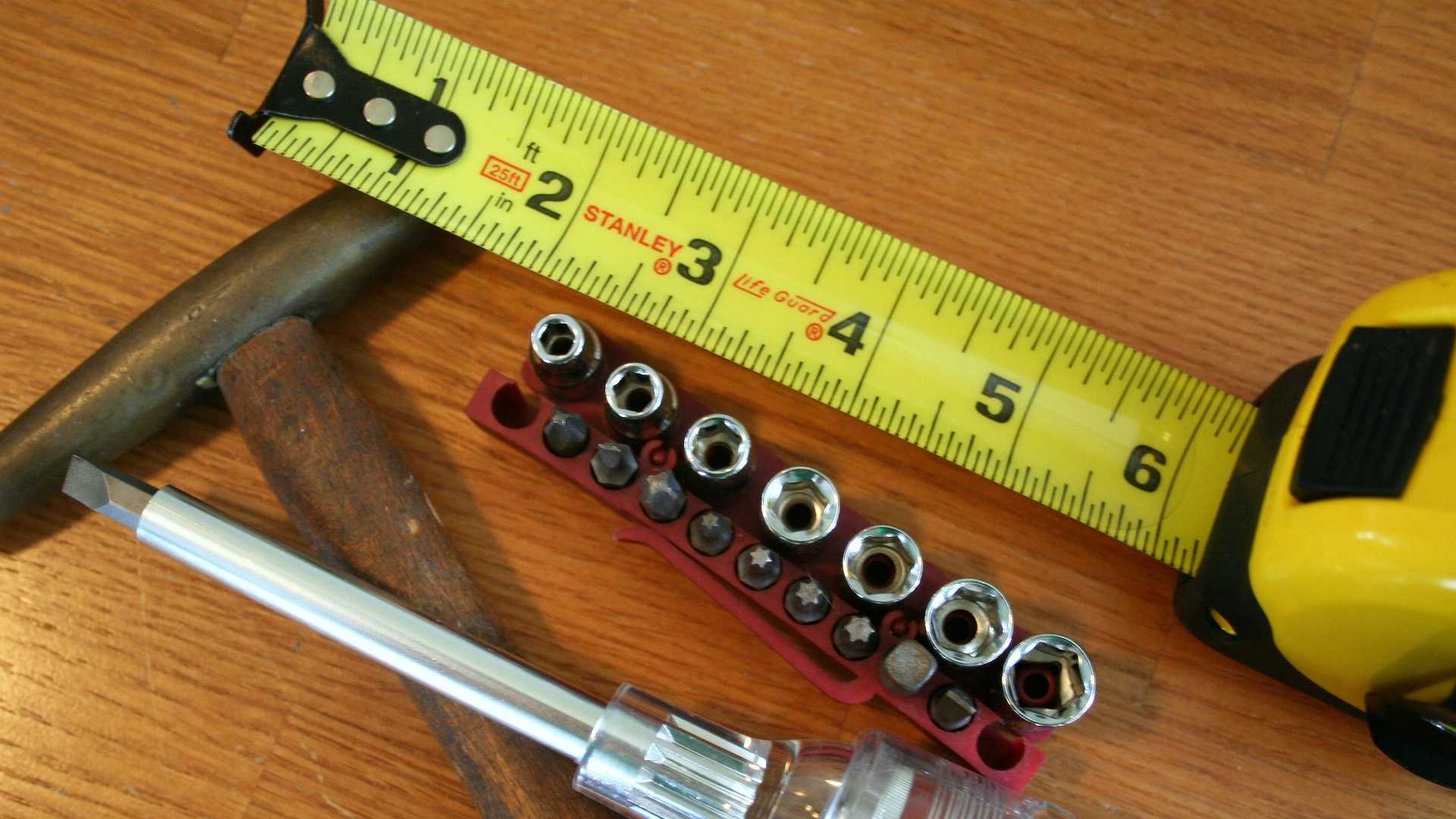 hammer, tape measure, other tools