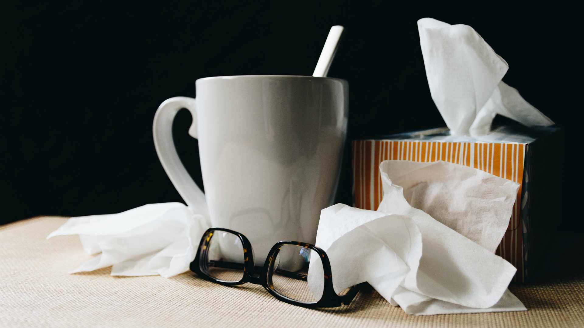 glasses, tea and tissues