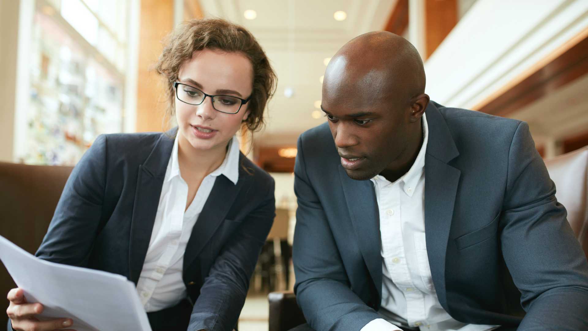 two businesspeople talking