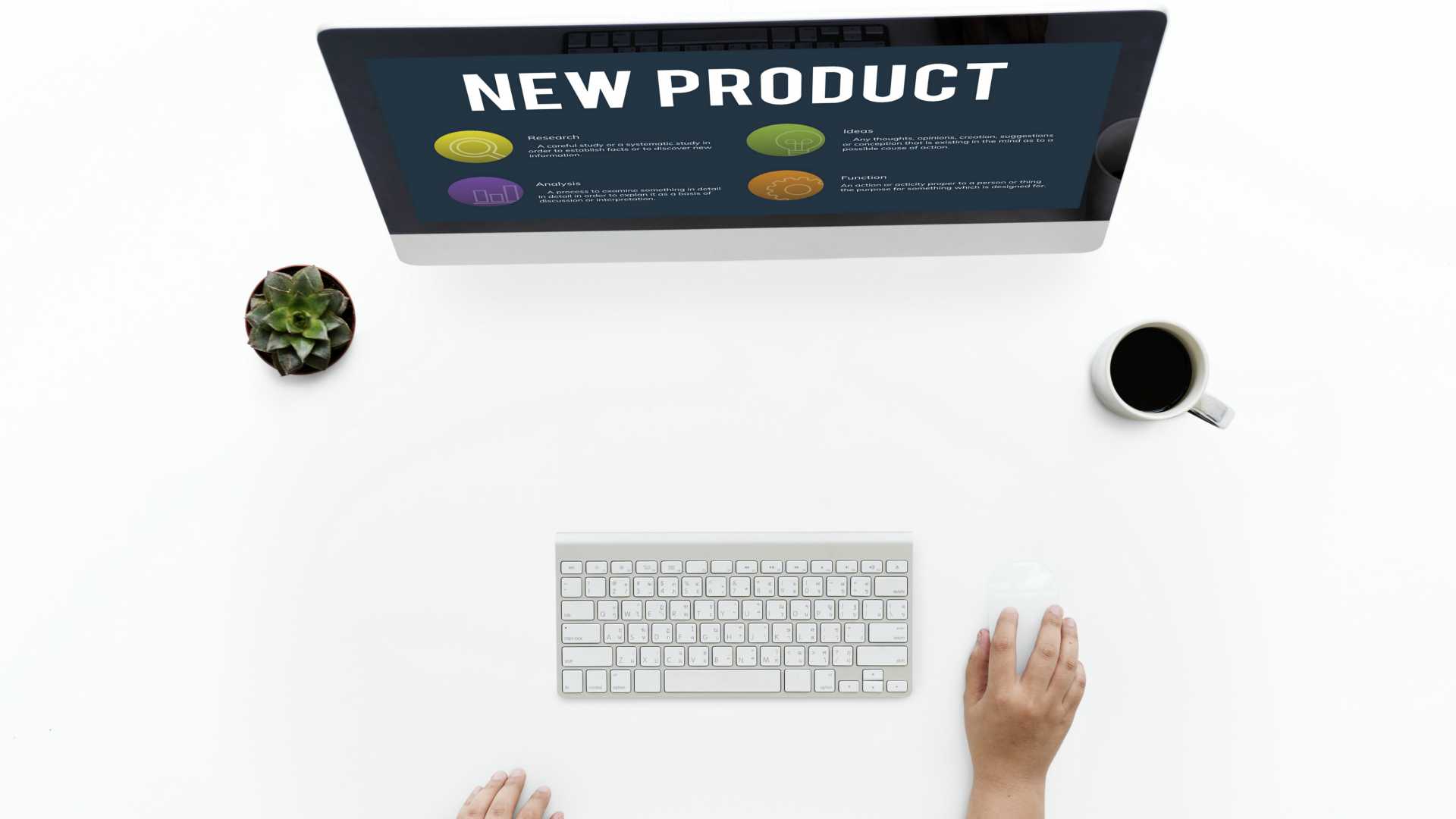 person using a computer with a work game or presentation on the screen