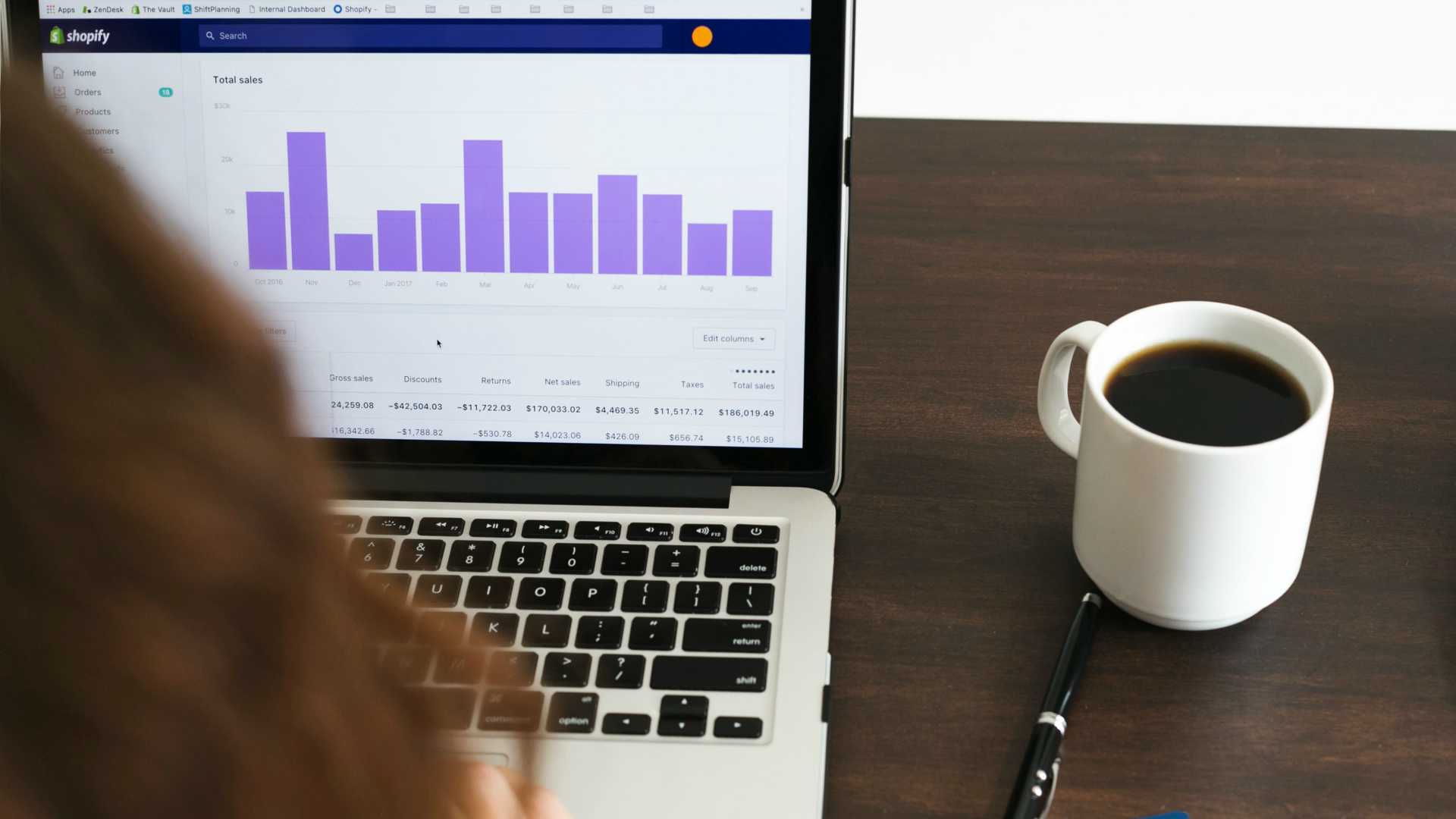 woman checking sales metrics