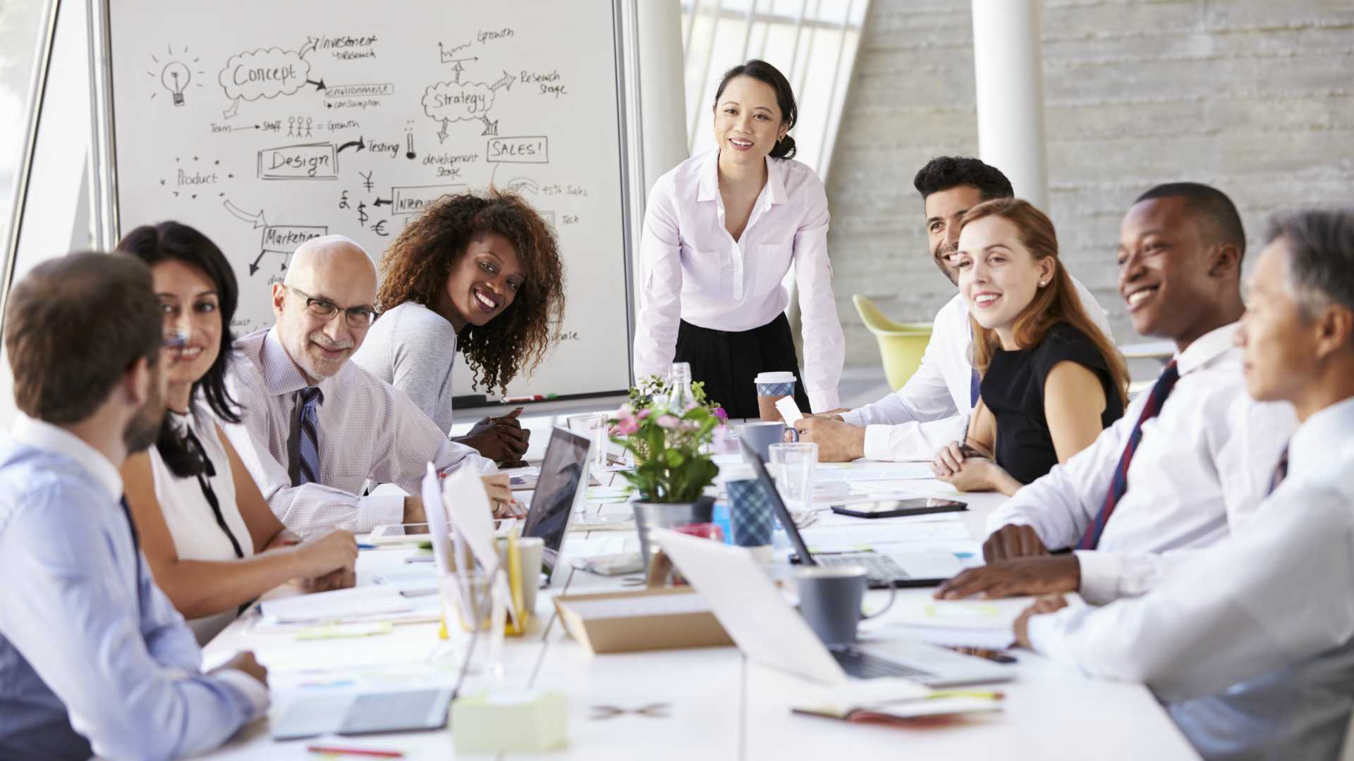 Woman leading a business strategy meeting