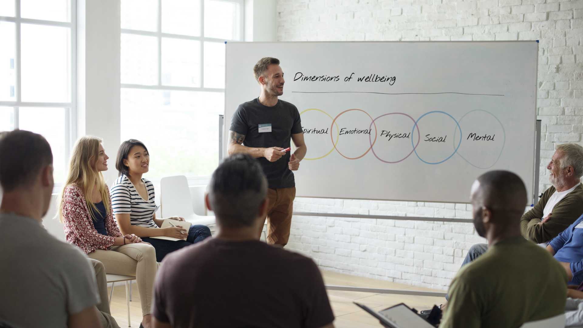 man giving a presentation on wellness