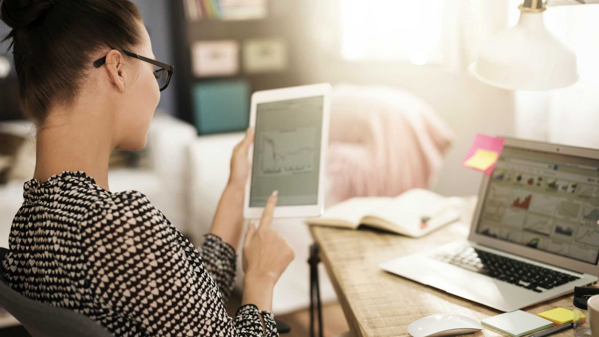 Woman analysing some very important data