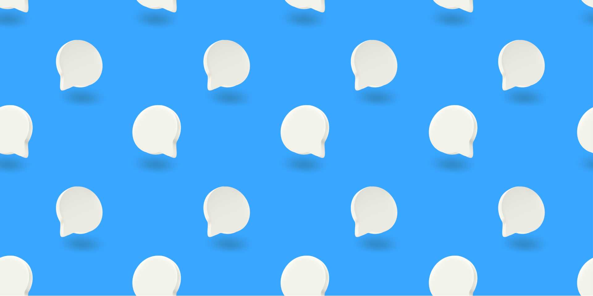A graphic image of white text bubbles against a blue background