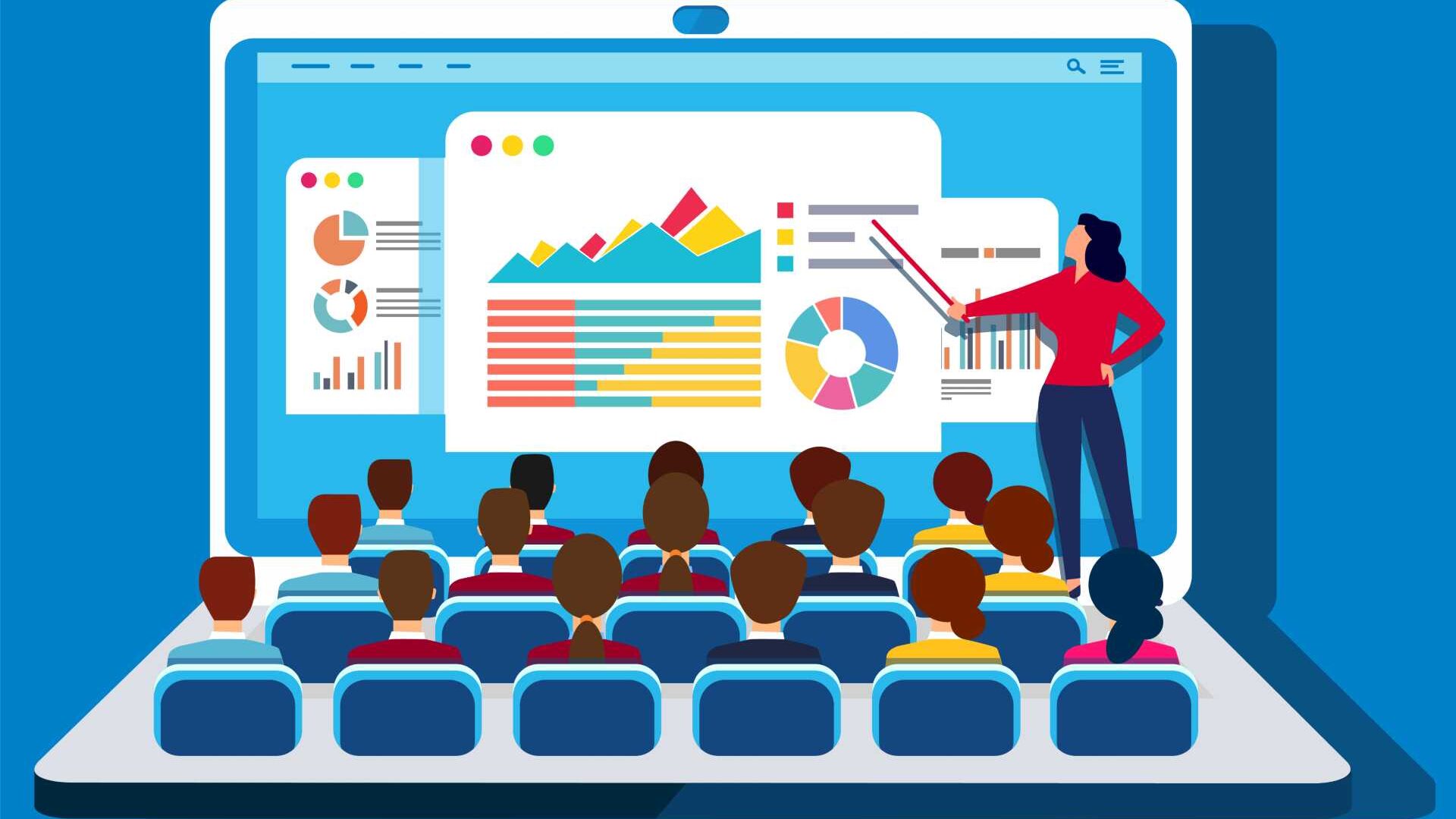 A graphic image depicting a virtual classroom