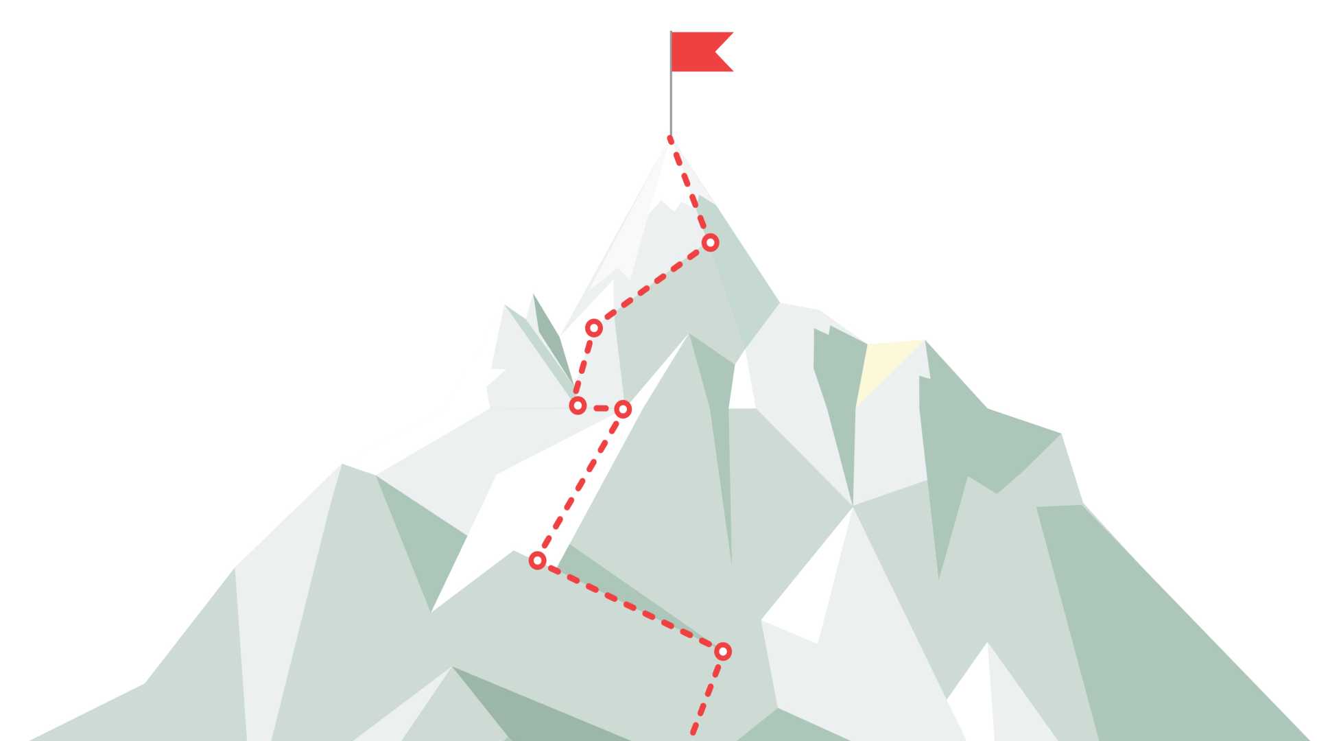 A graphic of a mountain with a red flag atop it