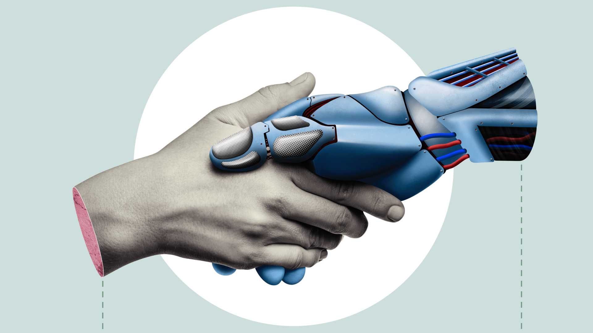 Handshake of man and robot.