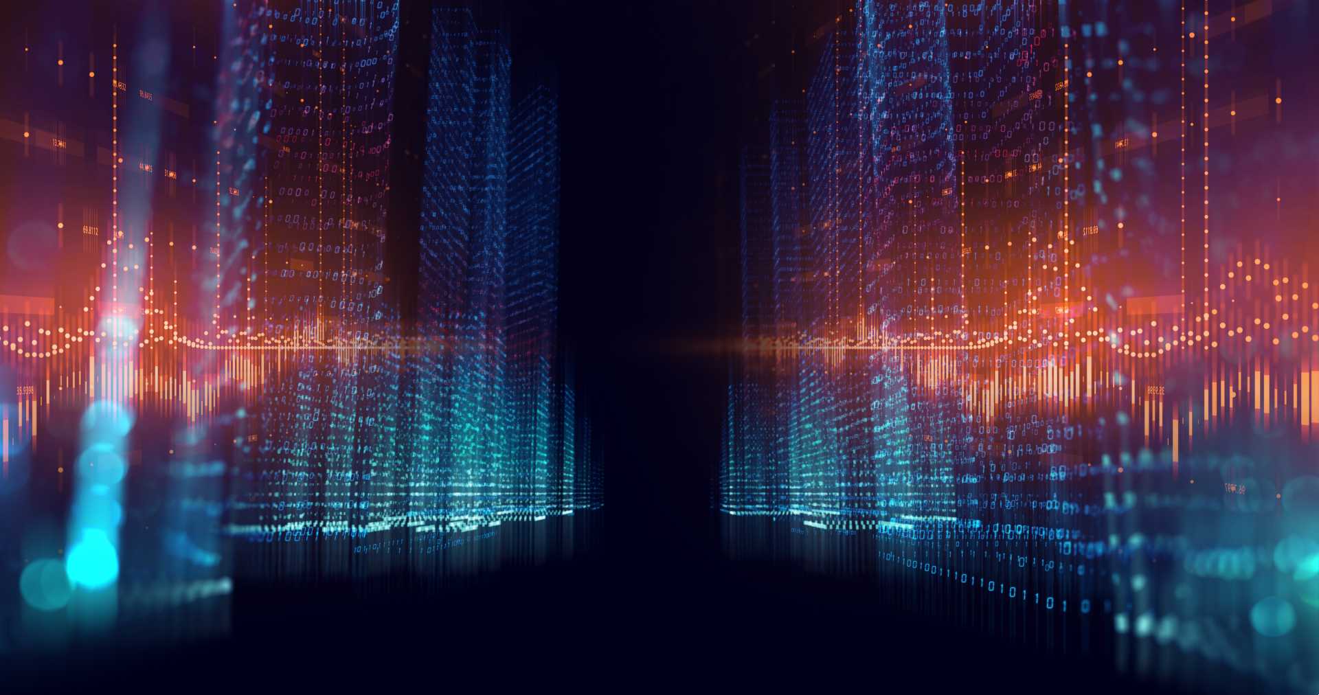 Digitally rendered background with ombre of colors against a black palette.