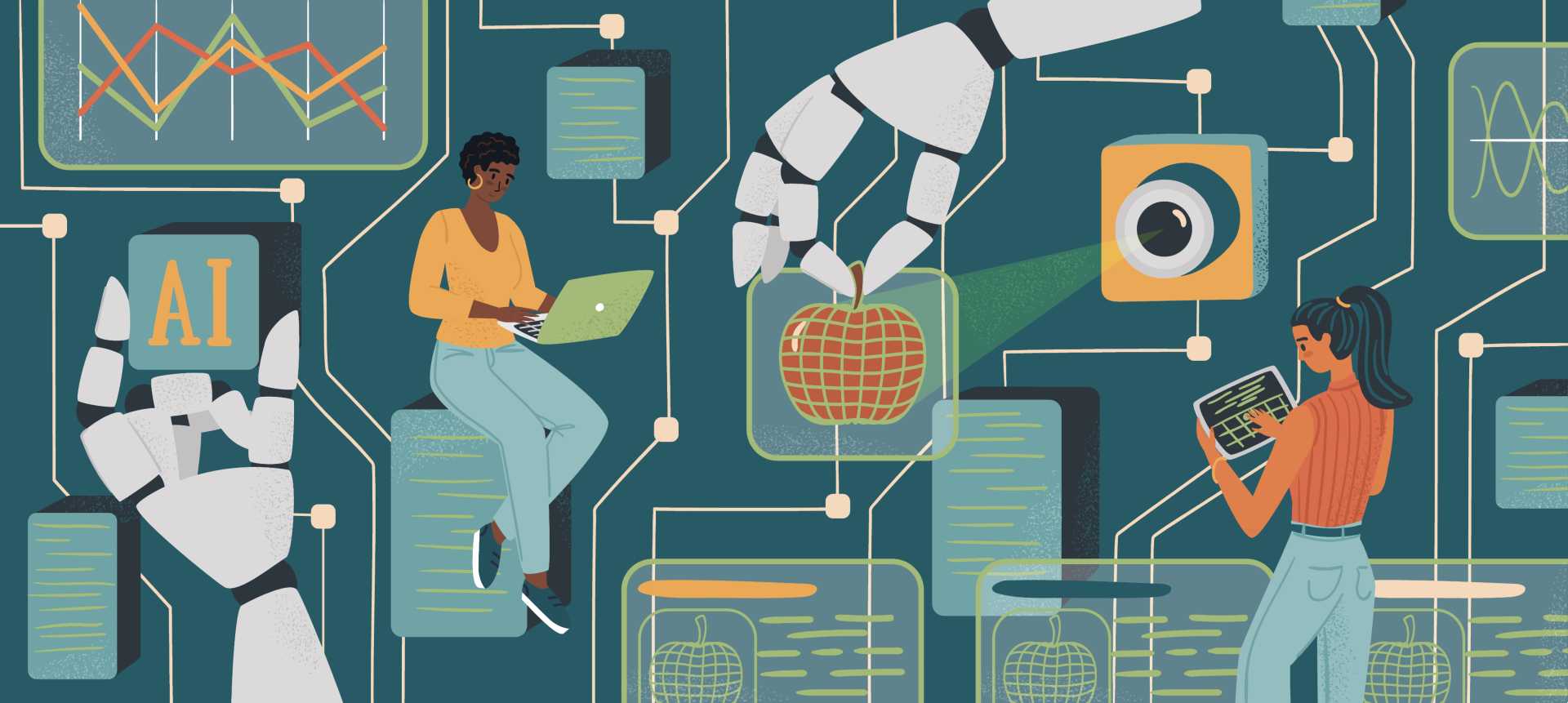 A graphic image representing generative artificial intelligence (AI) tools and technologies