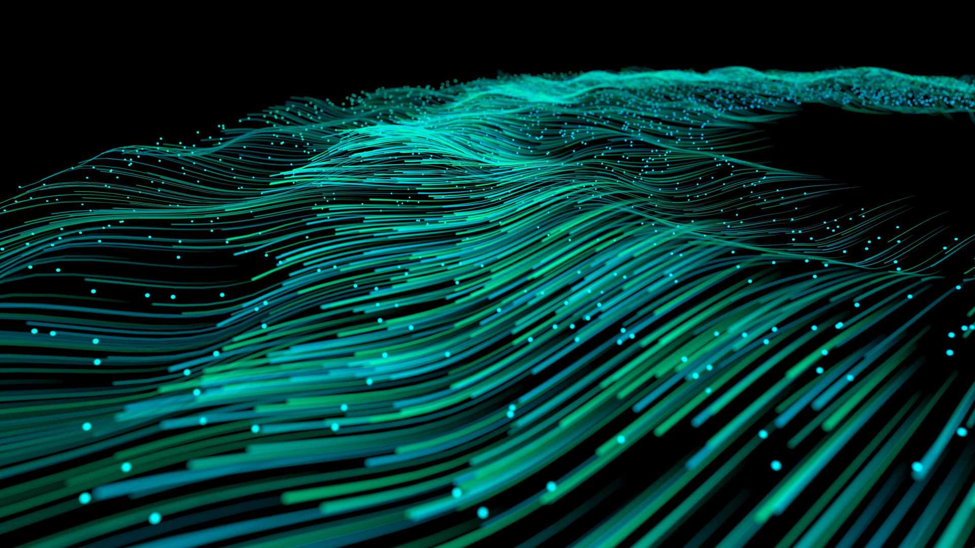 Ethereal green digitized wavy lines.