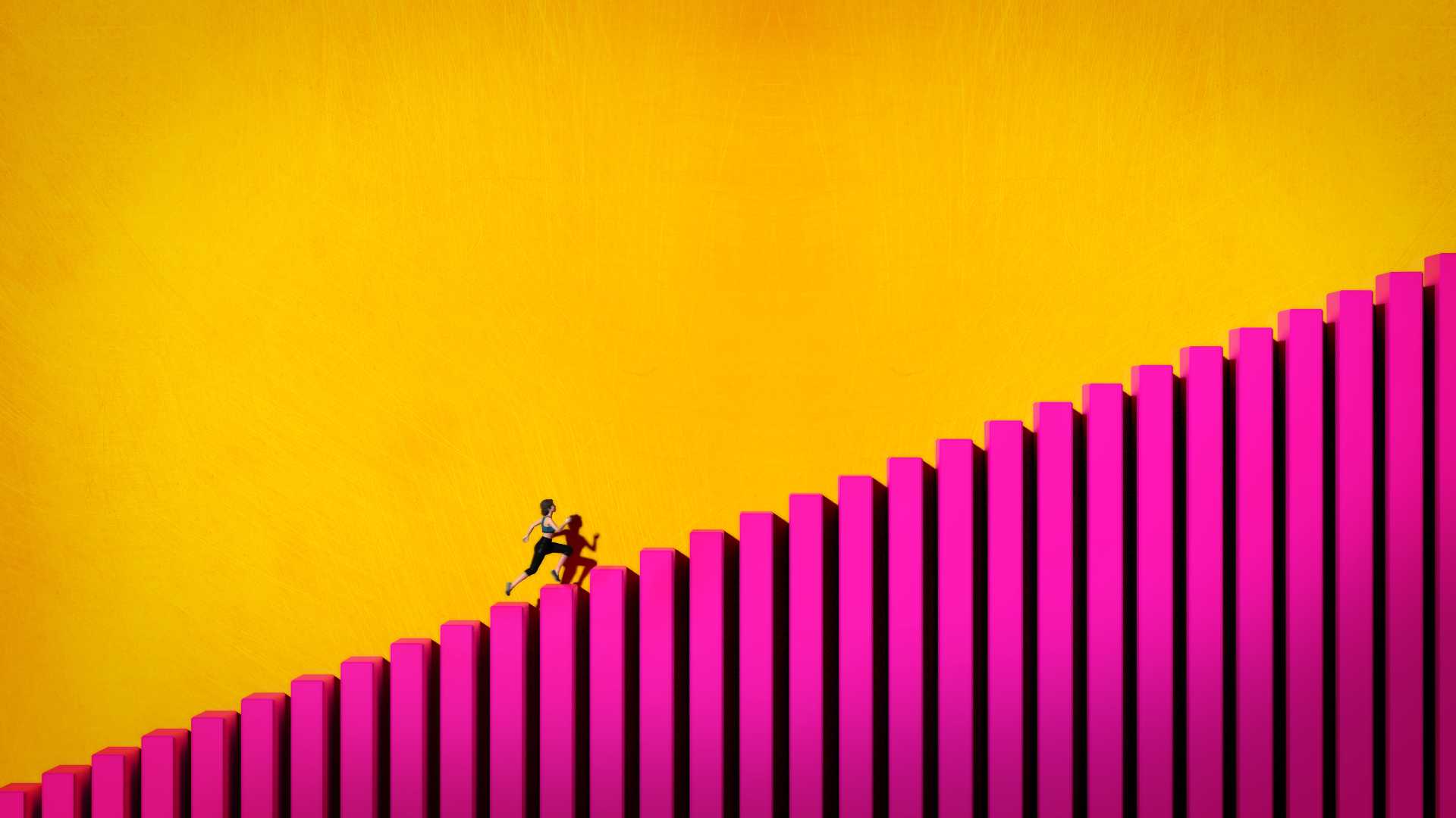 A concept image representing resilience; a woman running upward