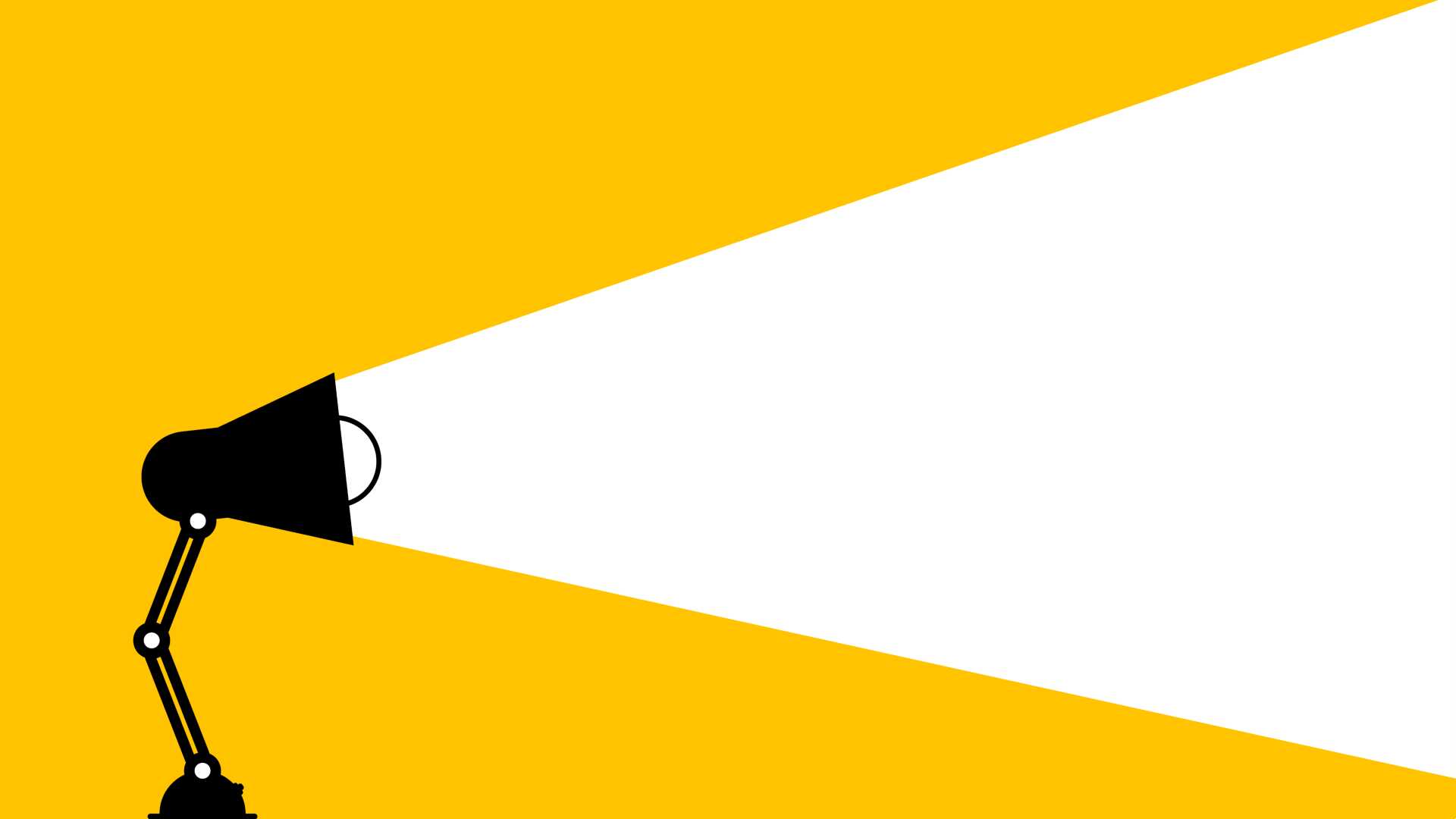 Black cartoon lamp shining white light against a mustard/deep yellow background.