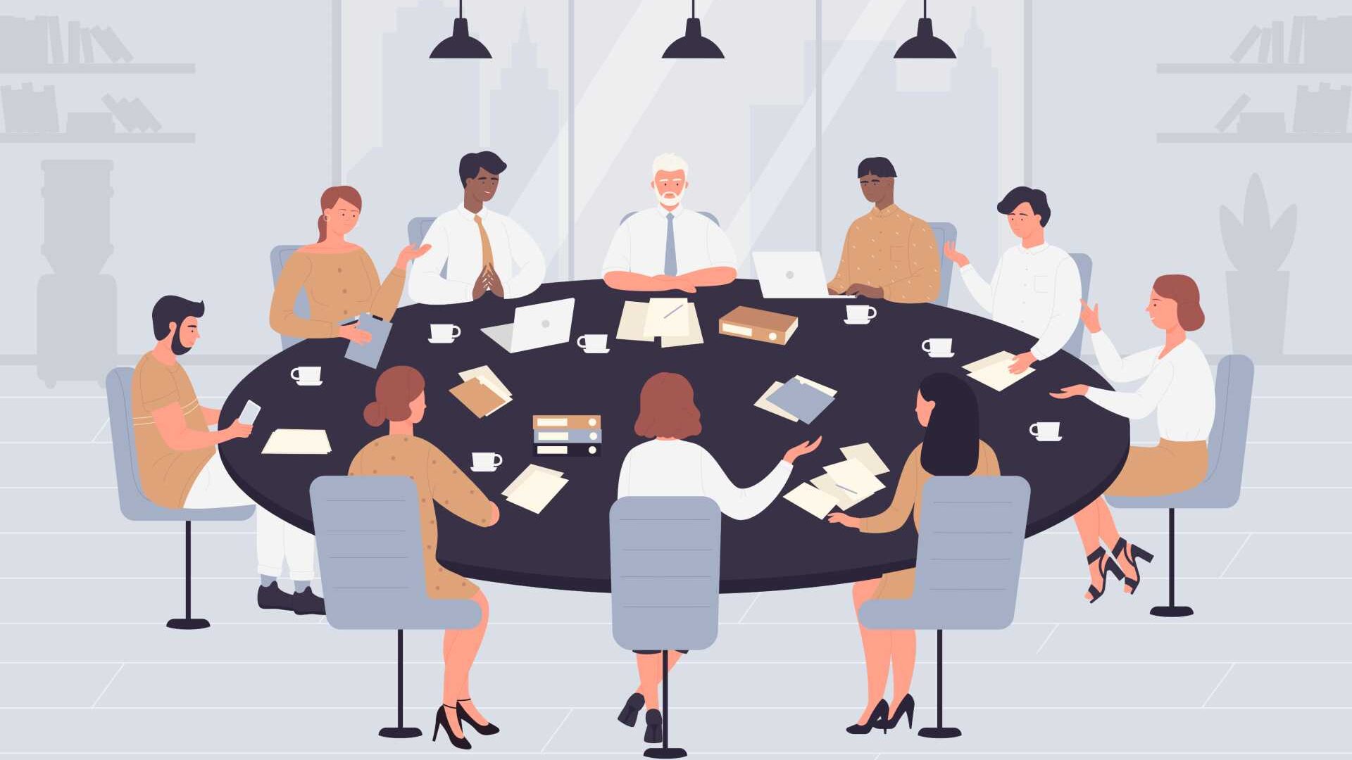 A graphic image of a decision-making table in a business context