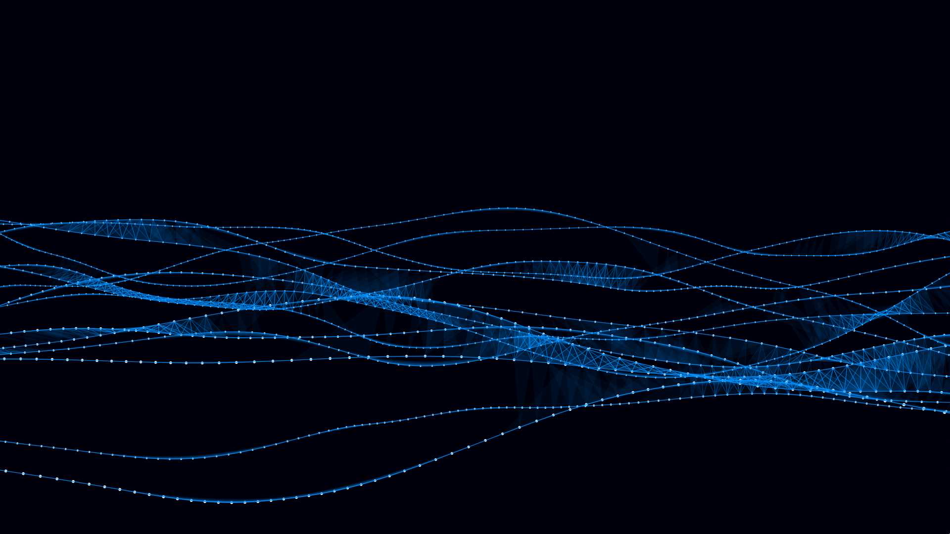 Conceptual image of blue technology waves against a black background representing AI and innovation
