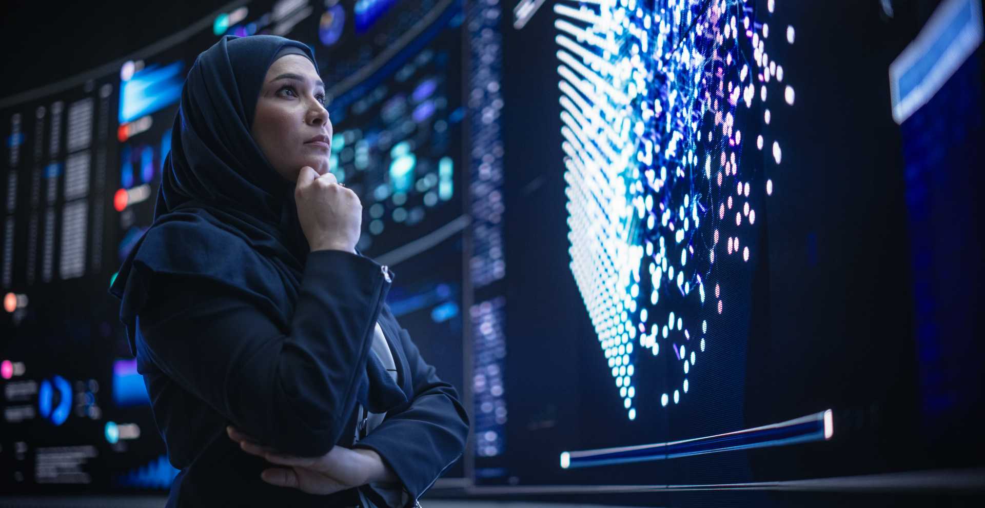Woman looking very thoughtfully at screen