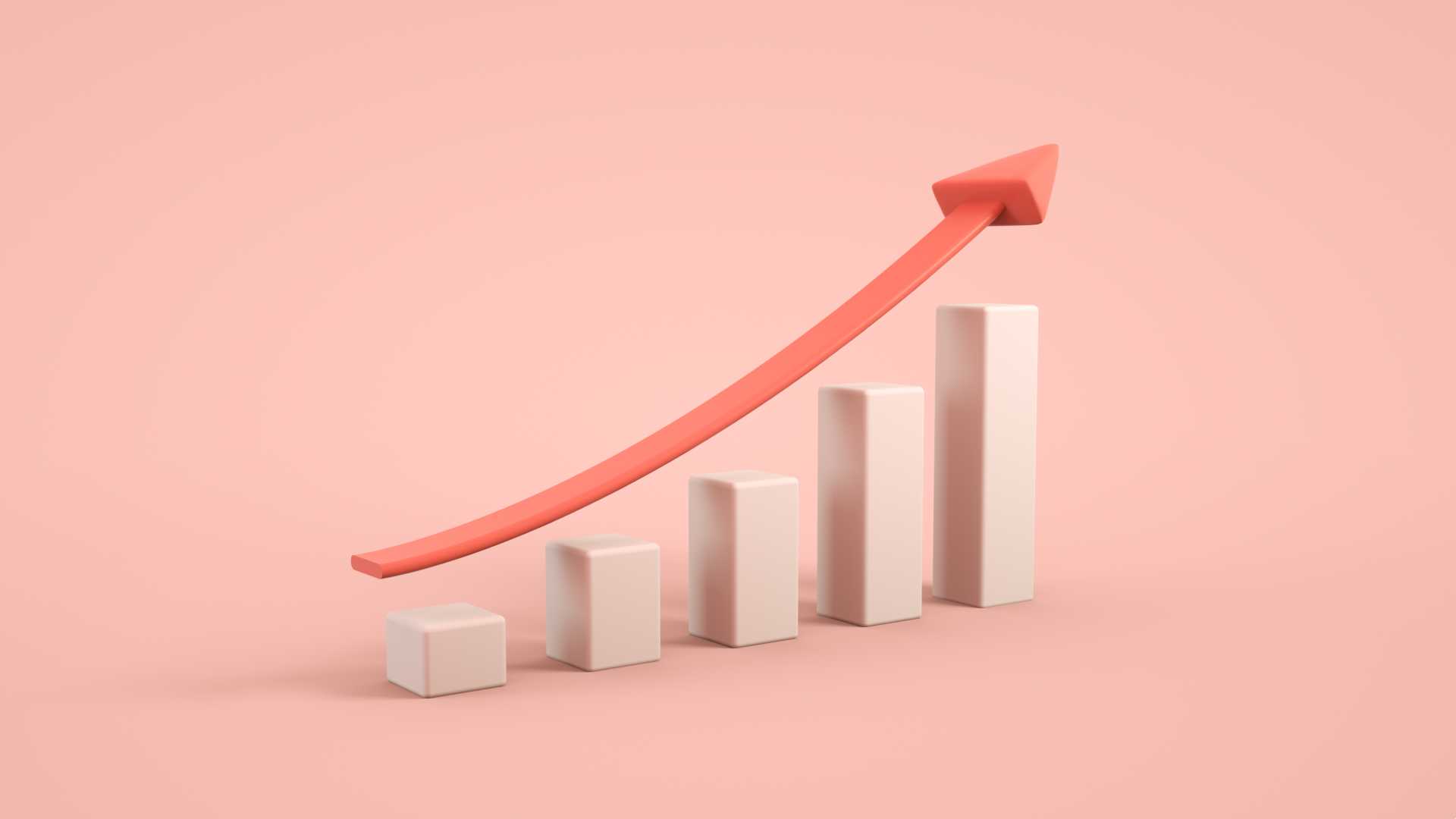 Business growth bar graph curve. 3D illustration