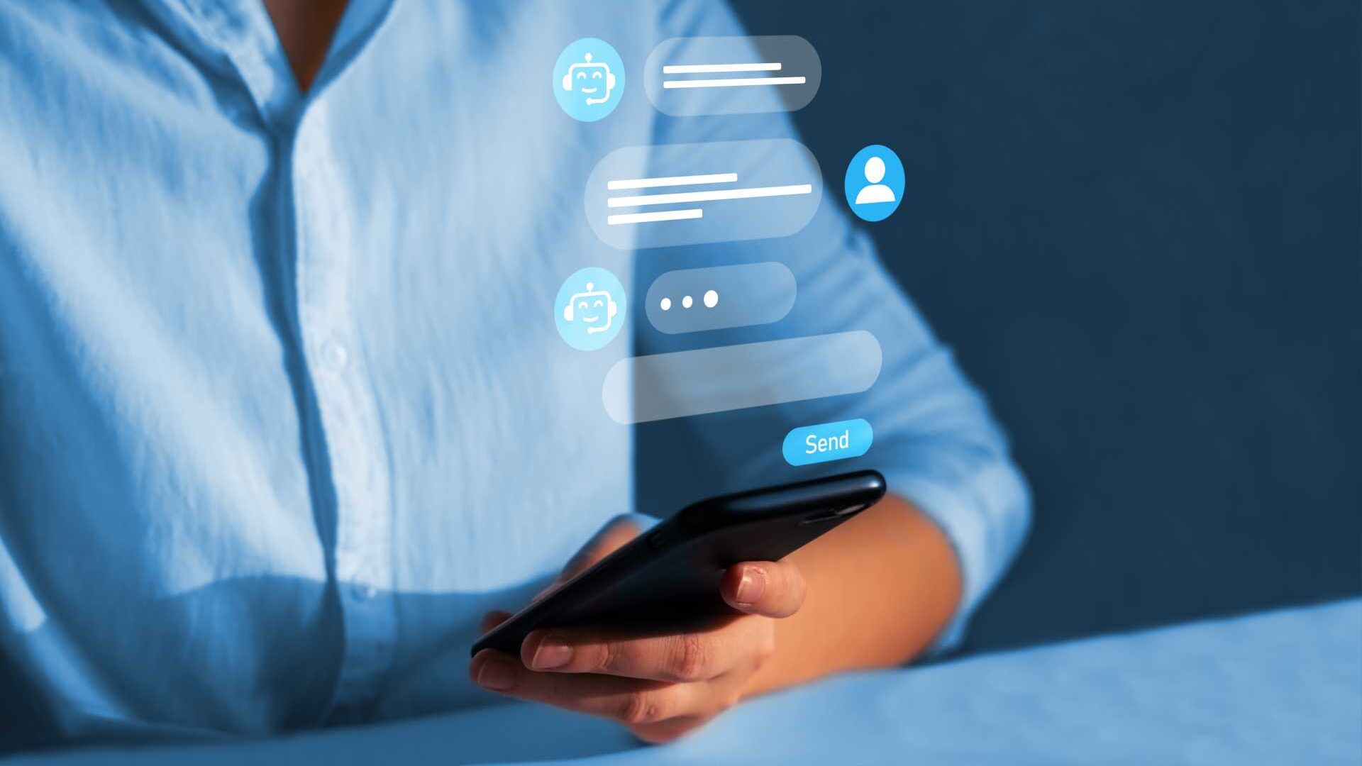 Man using phone chatbot with AI