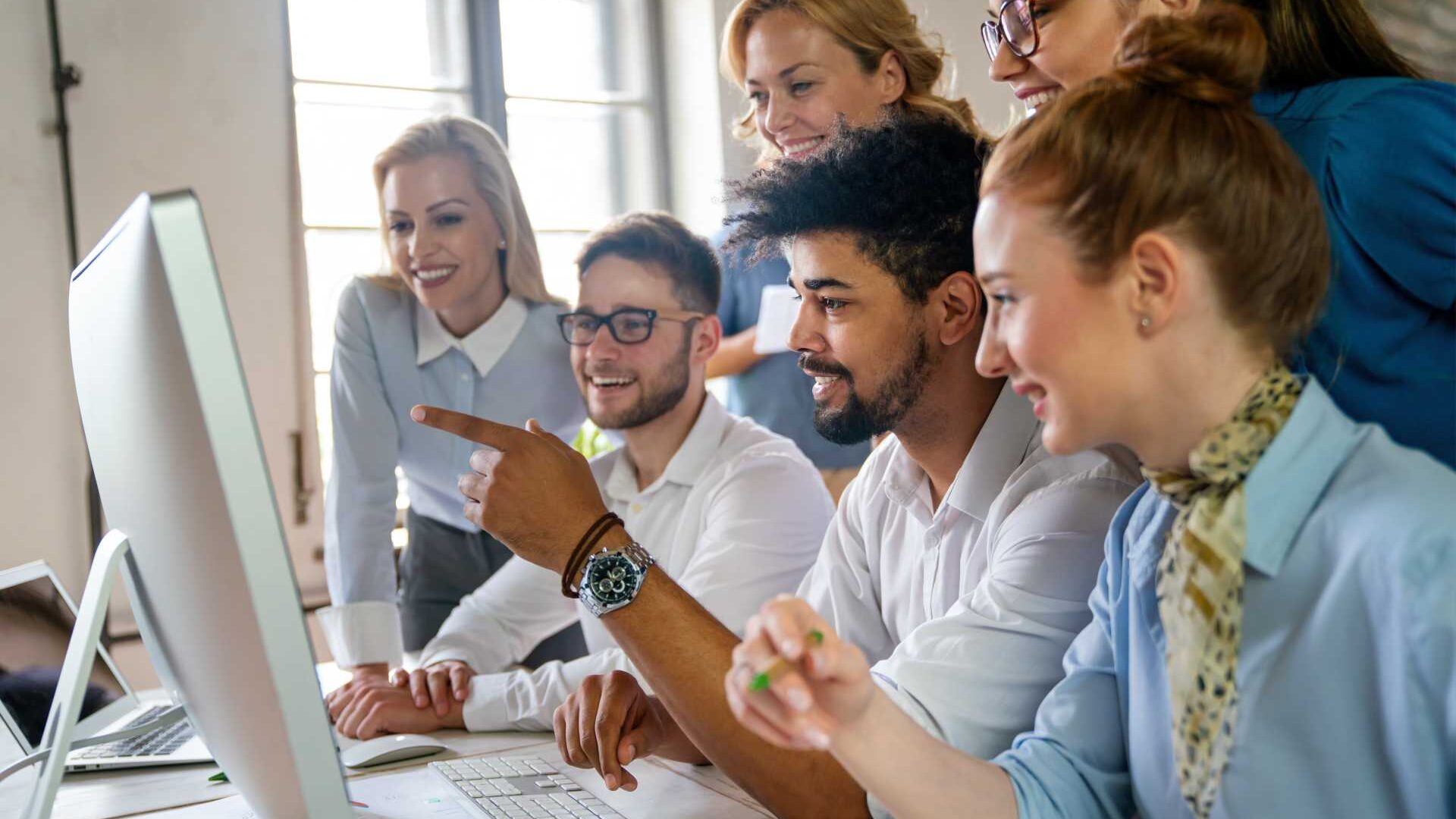 People working as team together