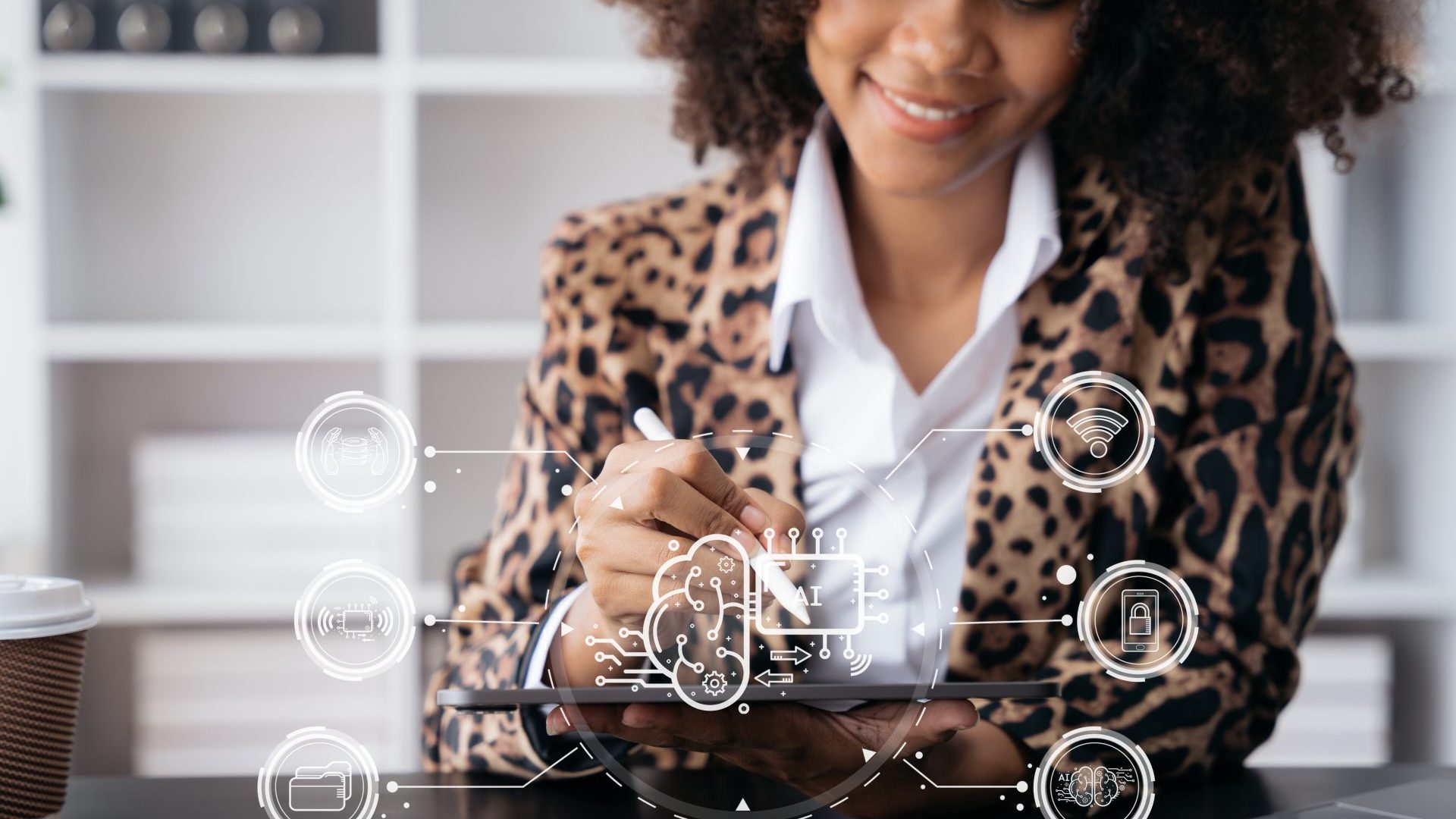 Woman using AI on her tablet