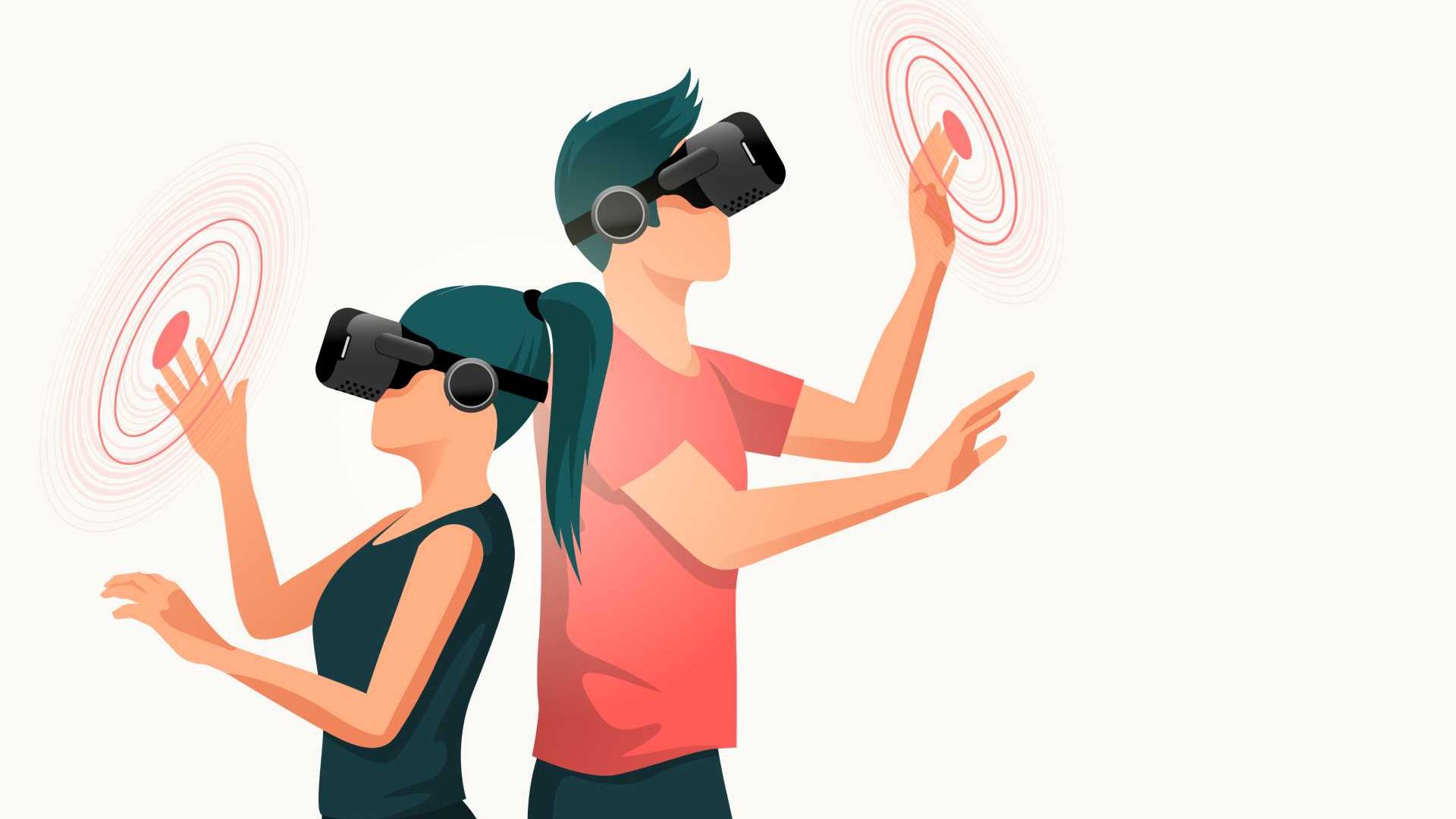 Two people using VR headsets.