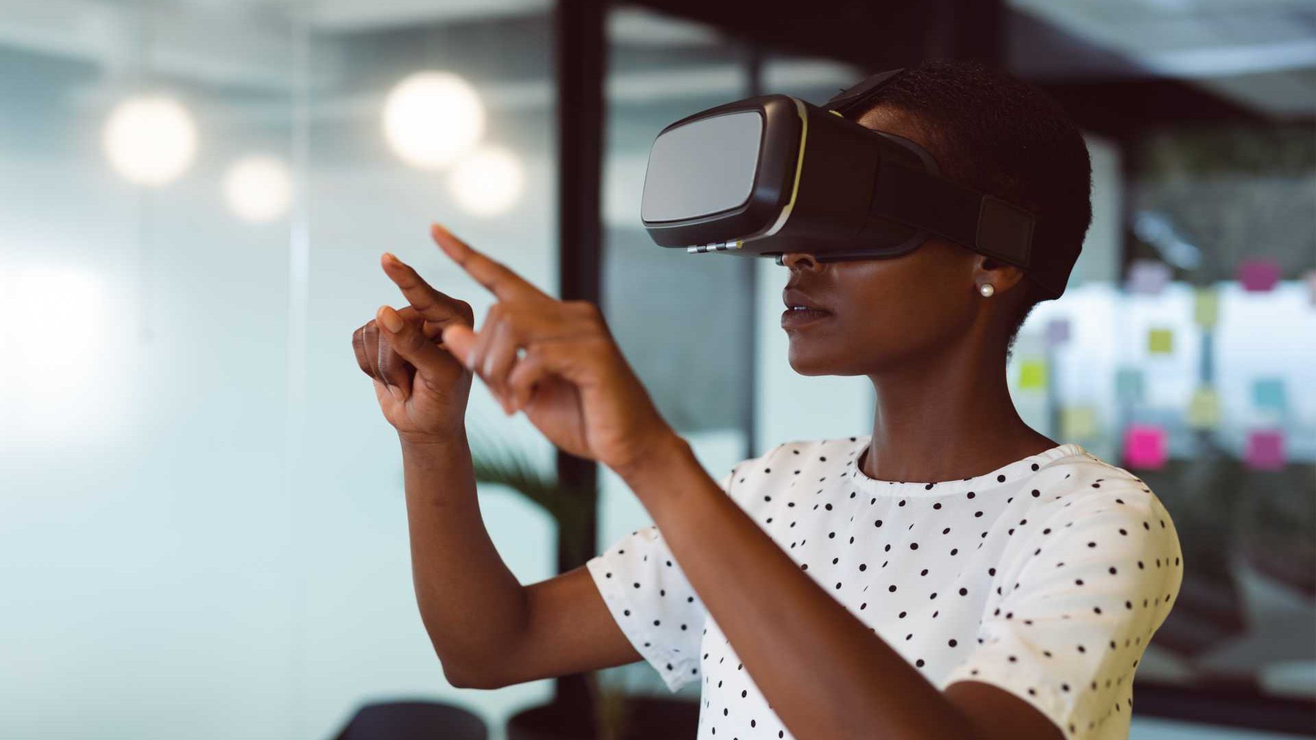 Woman using a VR headset.
