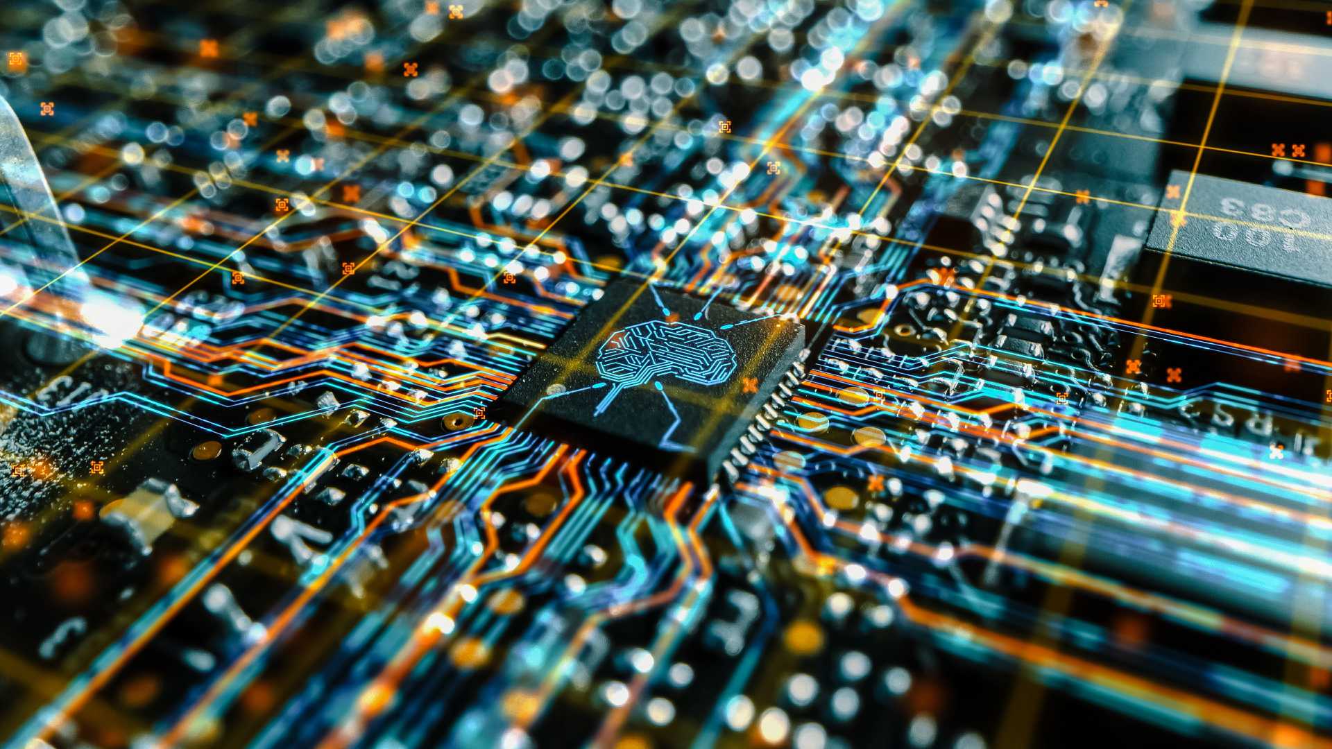 Inside the motherboard of a computer