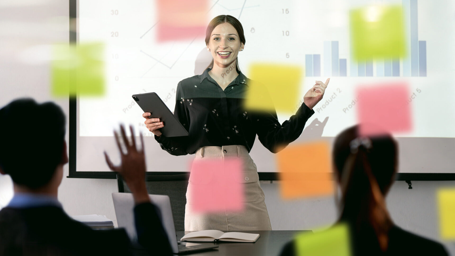 Woman giving a PowerPoint presentation
