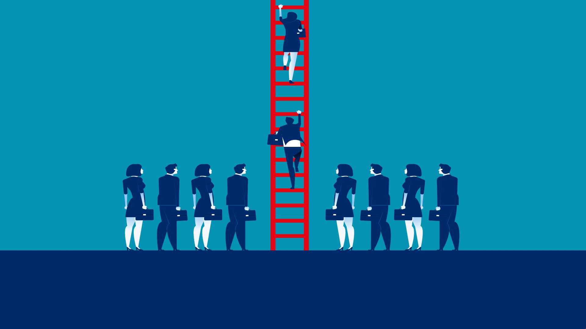 Businesspeople climbing up a ladder,