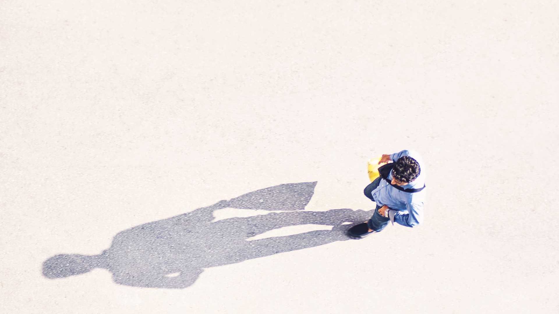 Man walking in birds eye view.