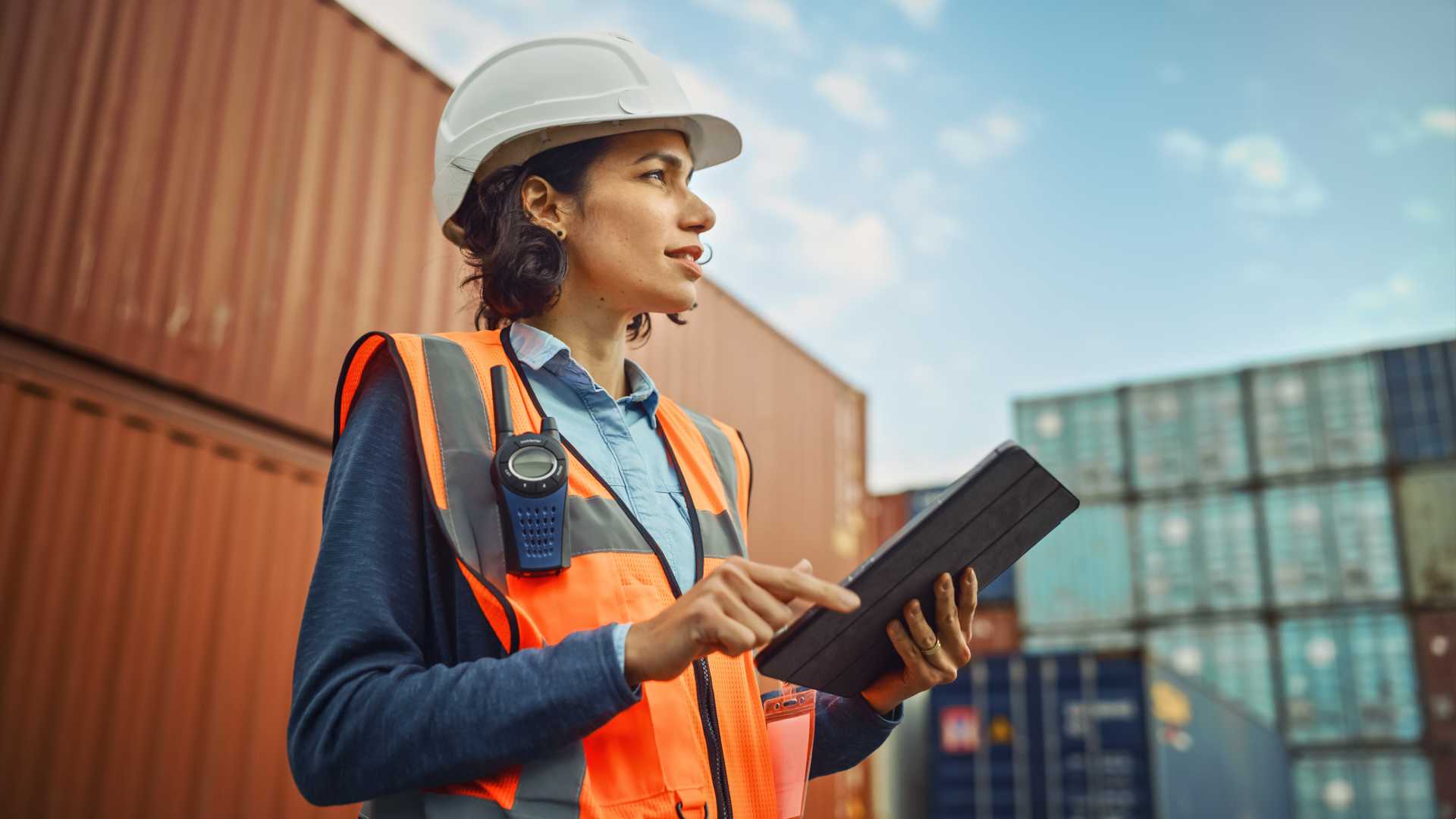 Woman working in construction.