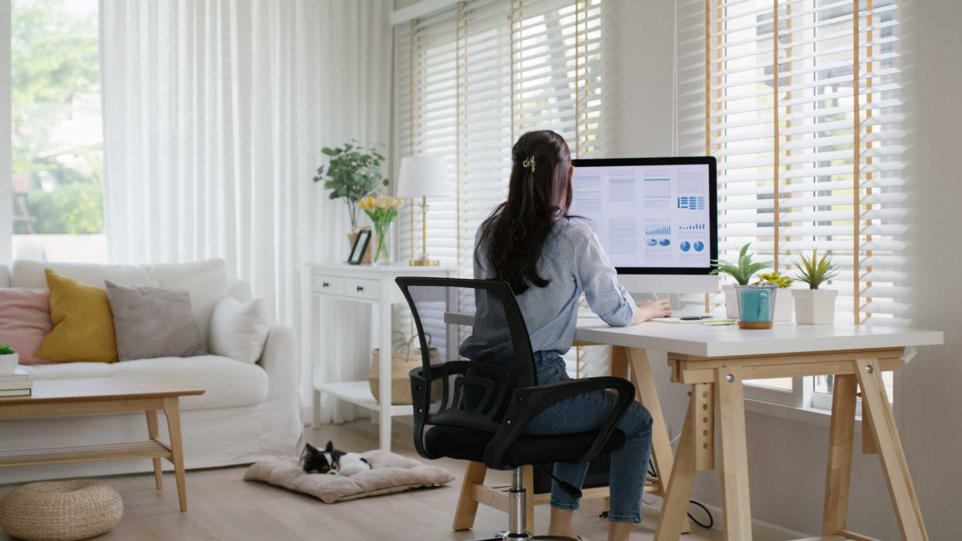 Woman working from home.